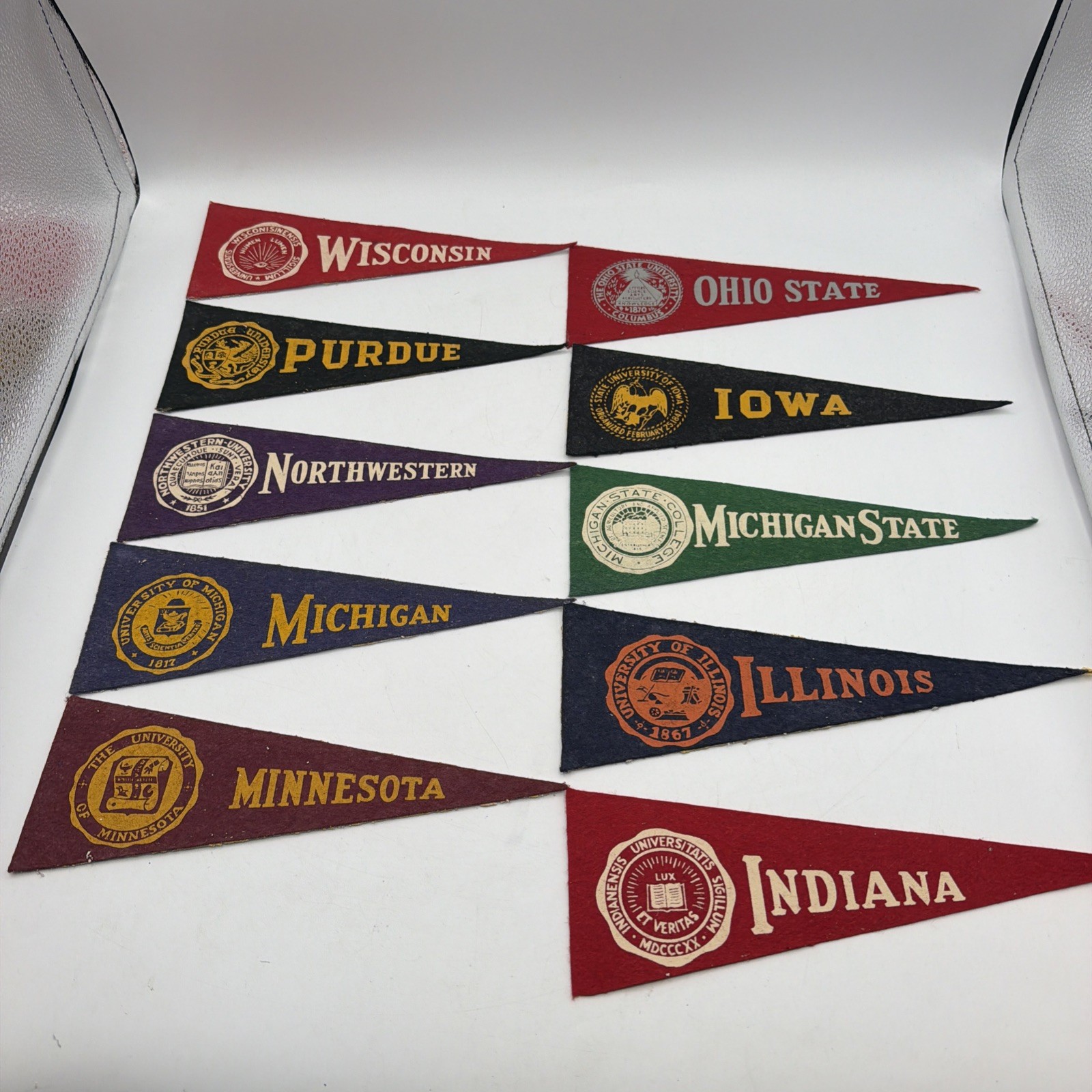 Vtg 60s Big Ten Conference College Pennant Set - Ohio St Purdue Northwestern MSU