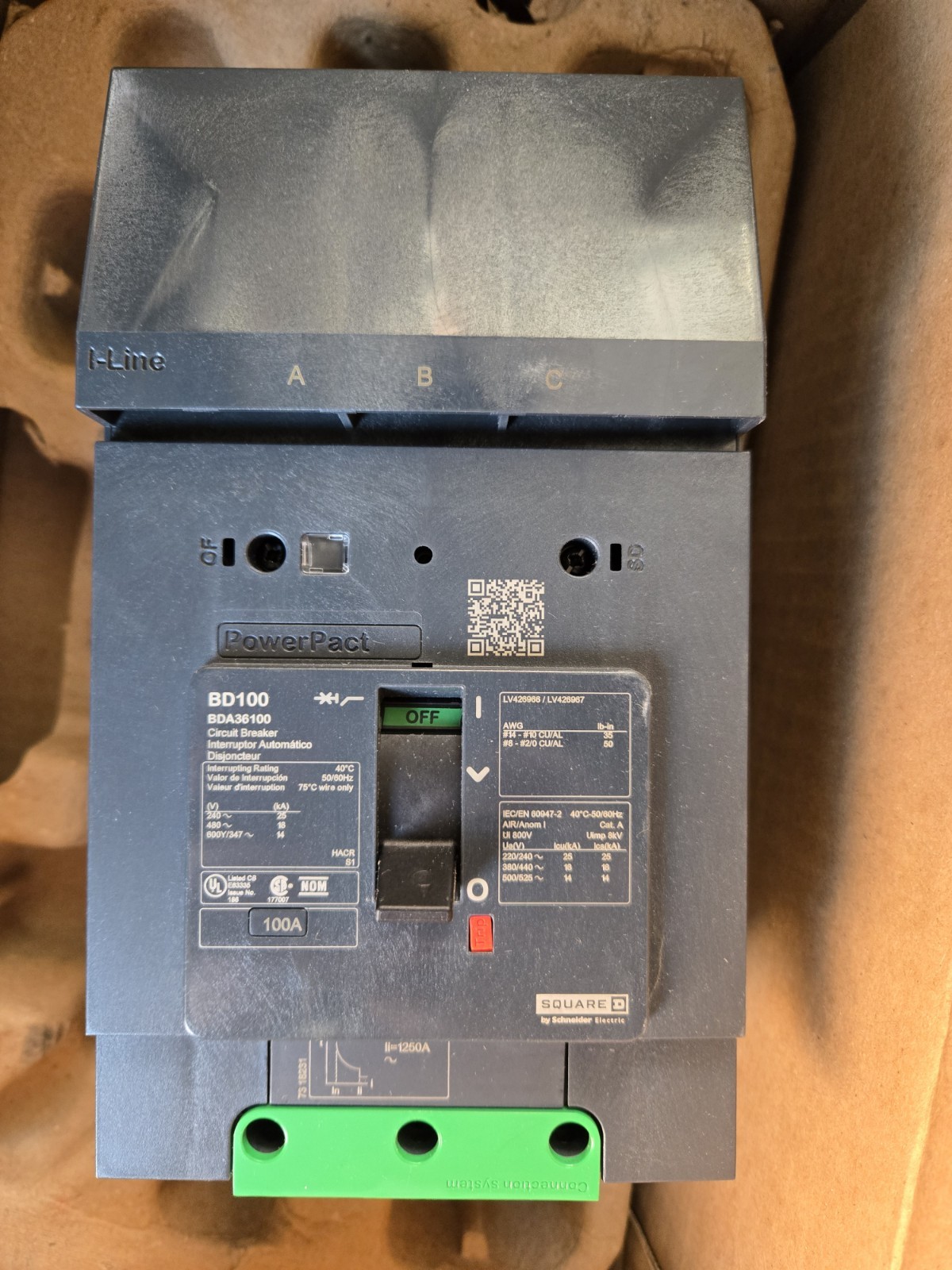 Square D Schneider Electric PowerPact BDA36100 100A 3-Pole Circuit Breaker Square D Schneider Electric PowerPact BDA36100 100A 3-Pole Circuit Breaker