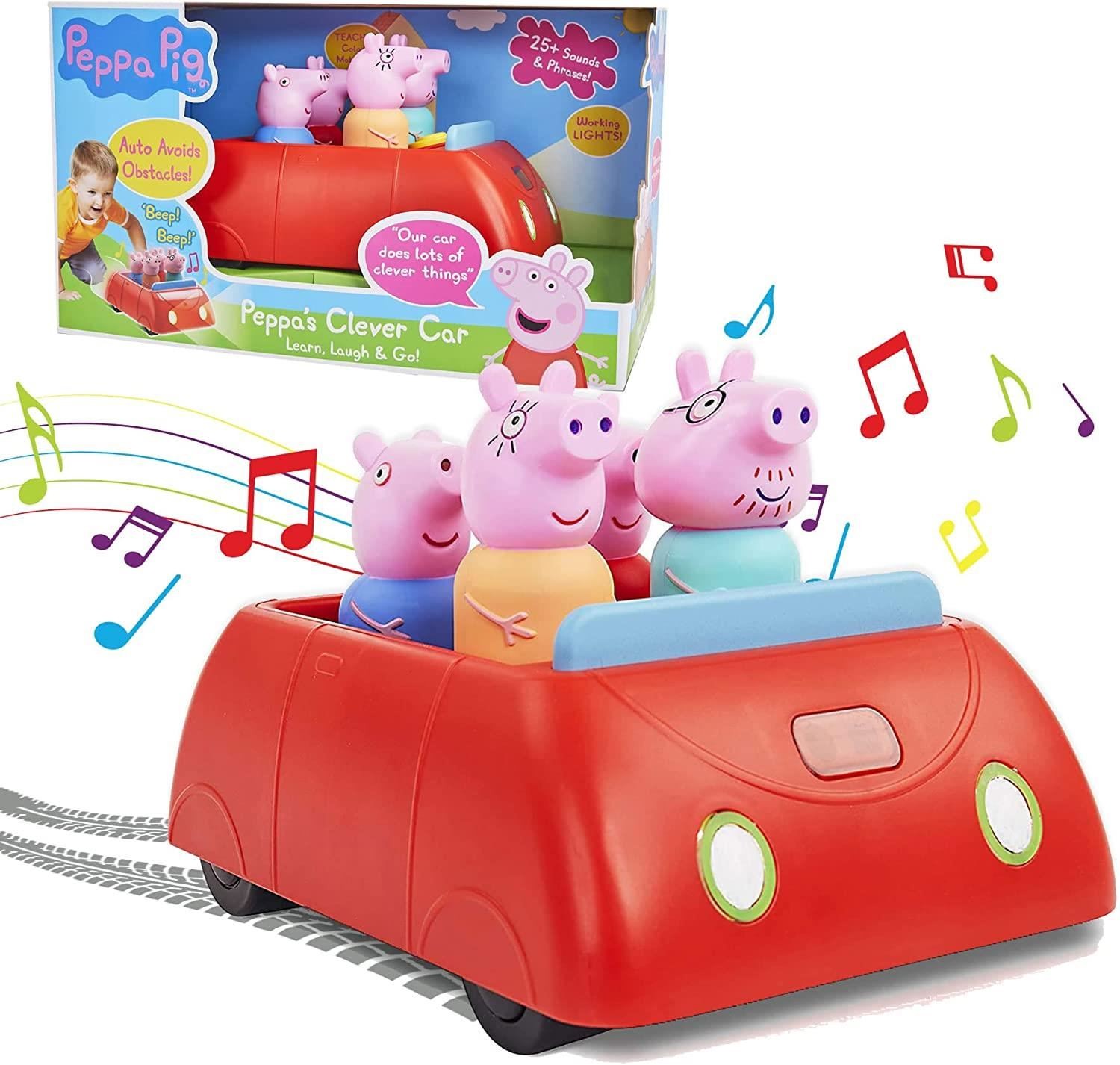 Peppa Pig's Family Red Clever Car Lights Sounds George Daddy Mummy Pig WOW Stuff