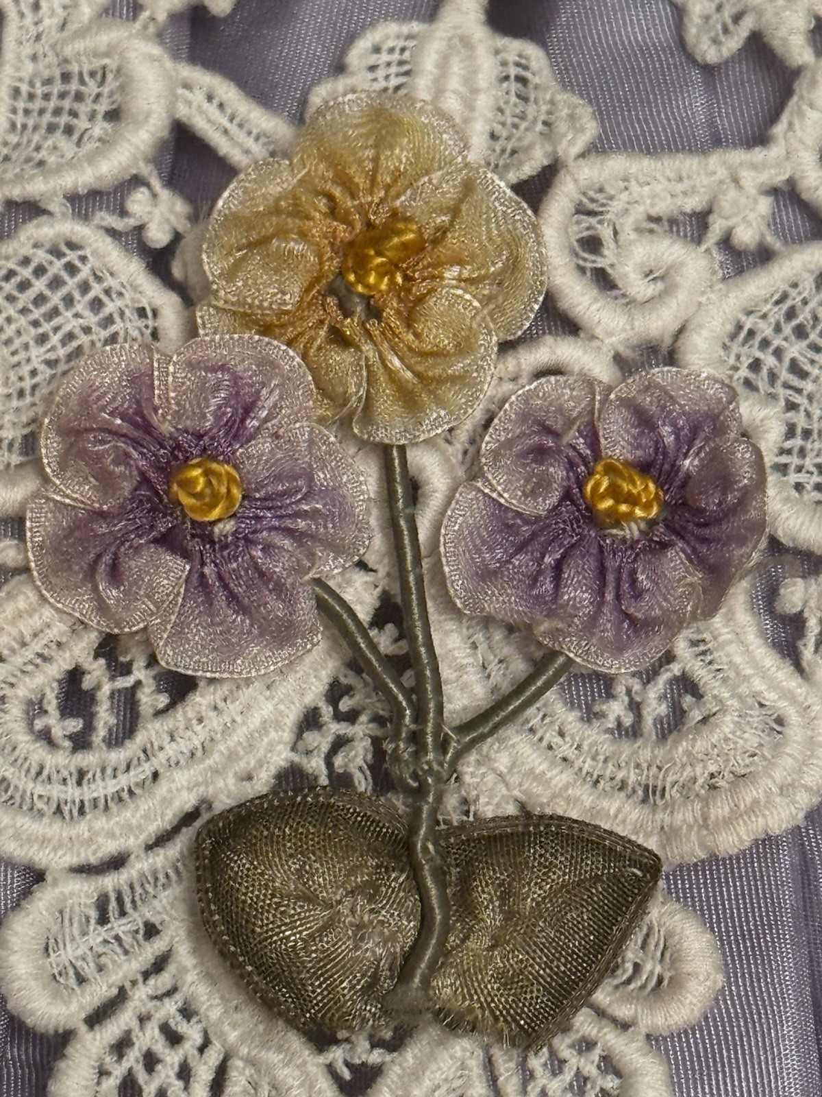 Antique 1920s Ombre Ribbonwork 3 Flowers and stems Authentic Original Antique 1920s Ombre Ribbonwork 3 Flowers and stems Authentic Original