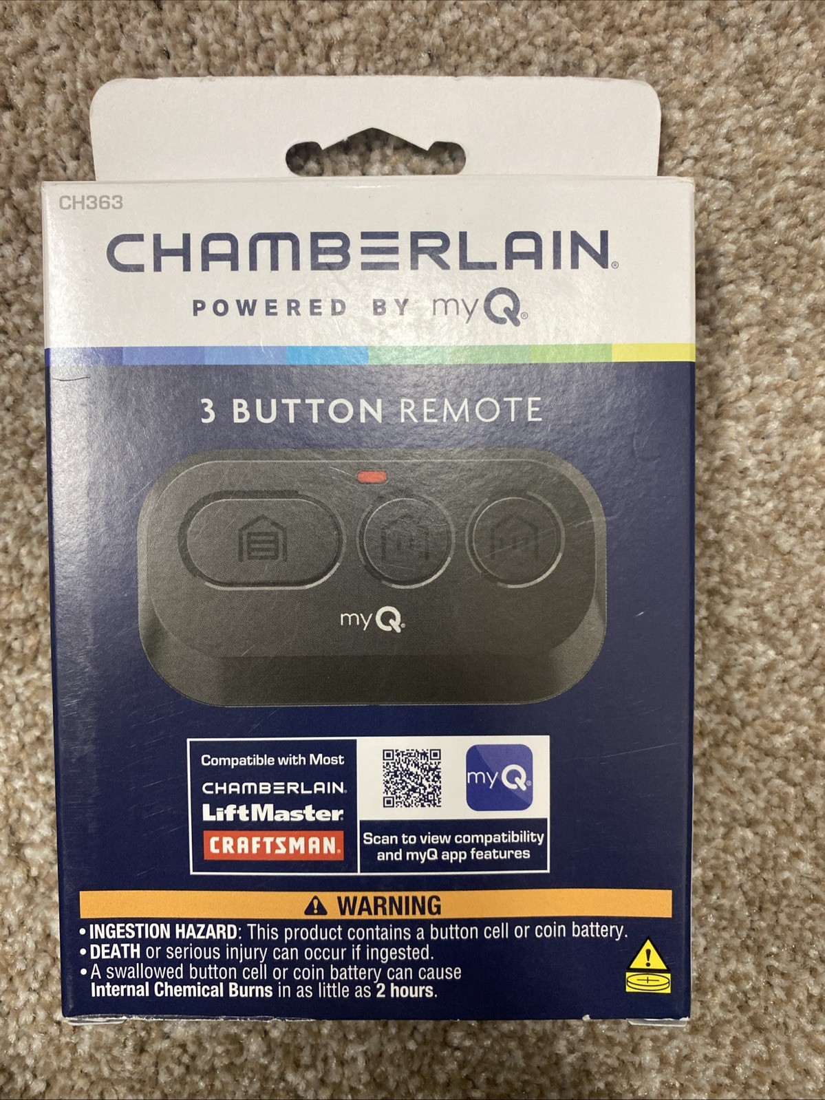 Chamberlain myQ 3-Button Garage Door Opener Remote Control CH363