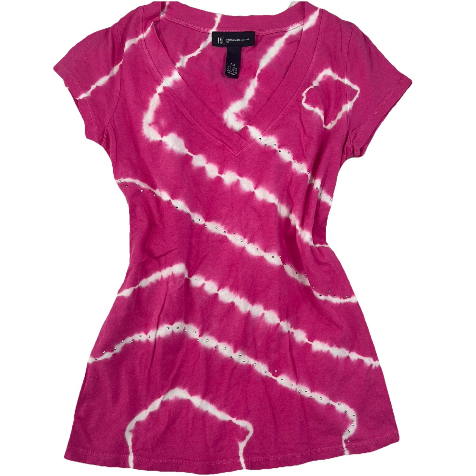 INC International Concepts Rhinestones Pink Tie Dye  T-Shirt Size PM Y2K