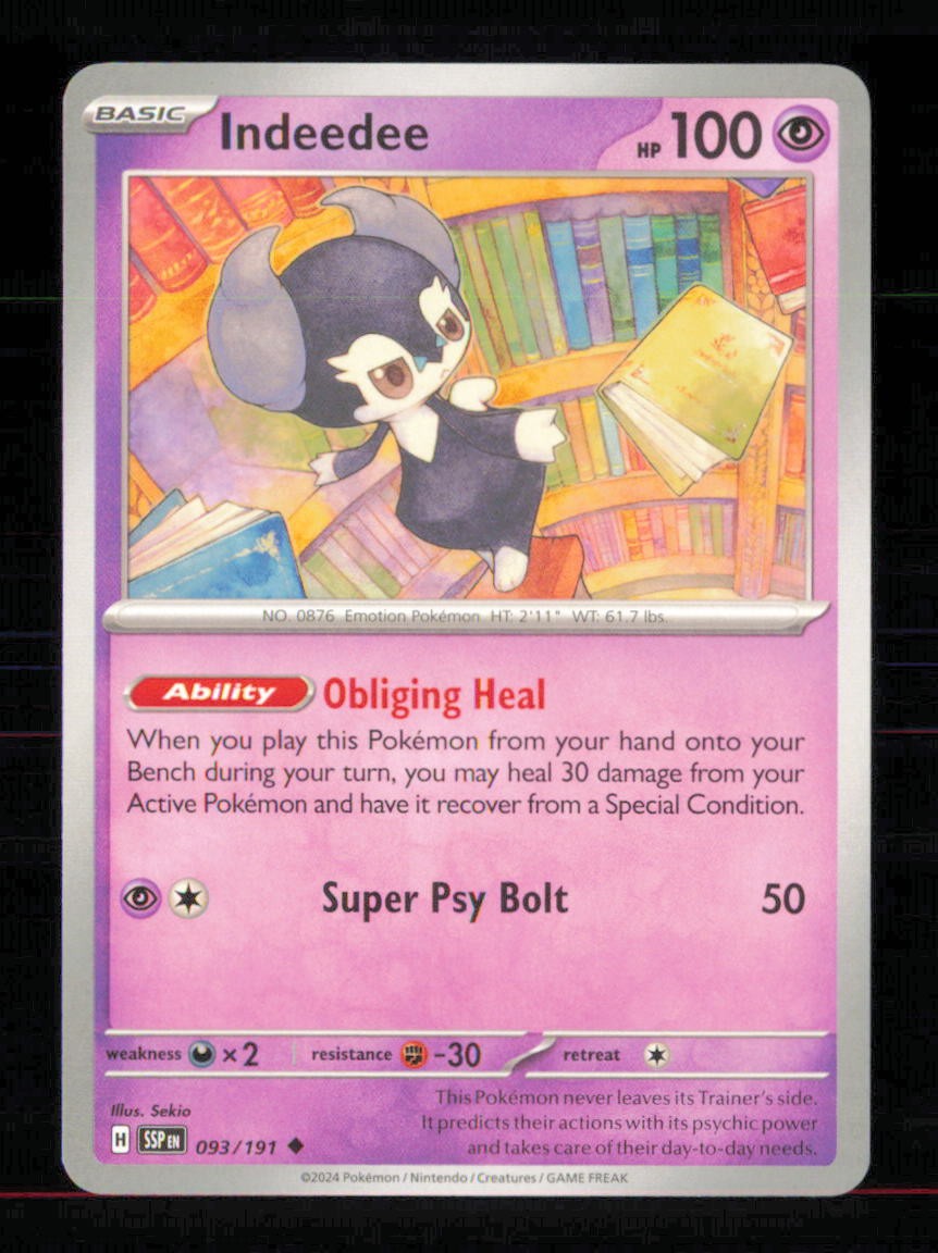 Indeedee 093/191 Uncommon Surging Sparks Pokemon Reverse Holo Near Mint Indeedee 093/191 Uncommon Surging Sparks Pokemon Reverse Holo Near Mint