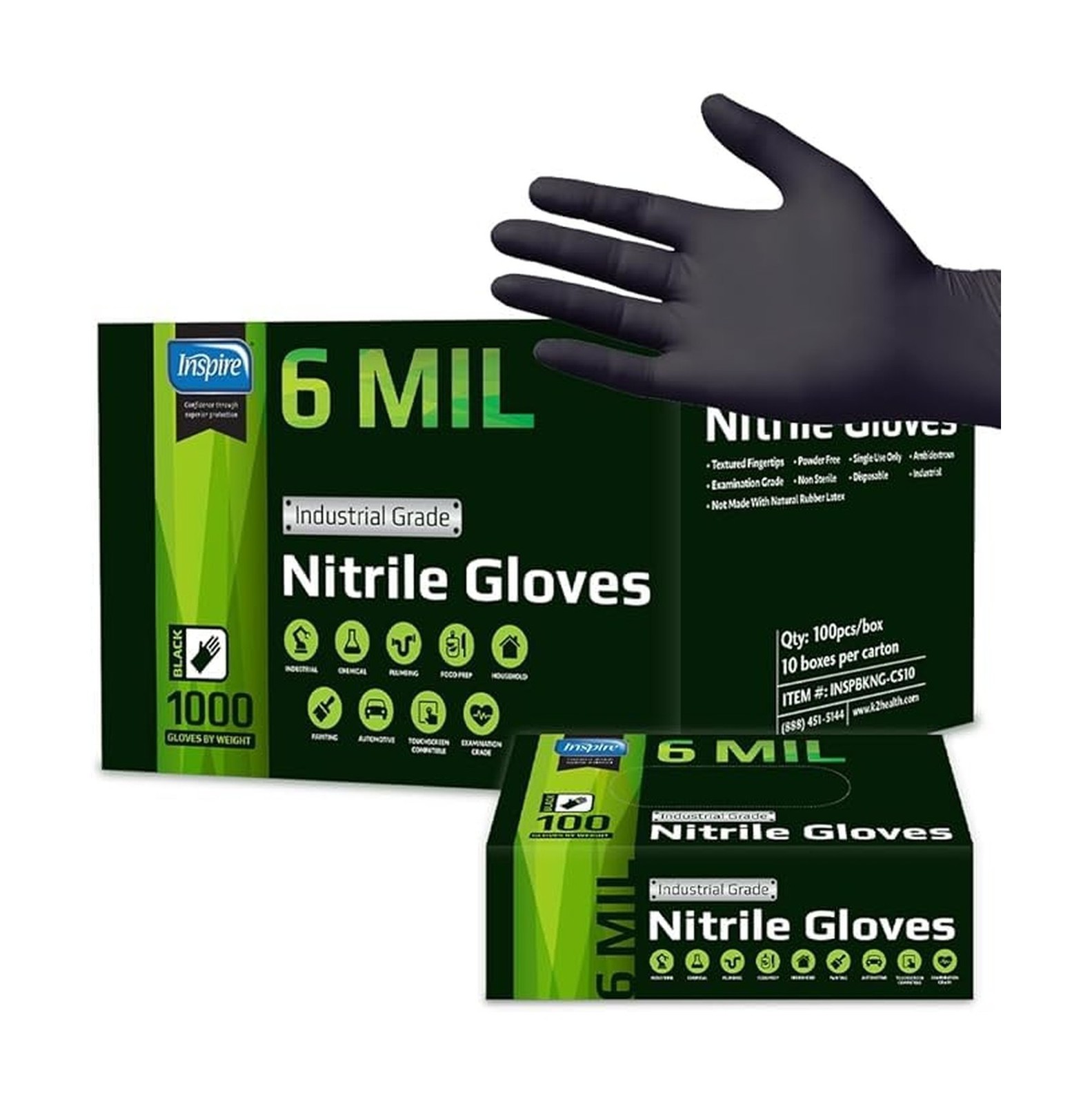 Inspire Black Nitrile Gloves HEAVY DUTY 6 Mil Nitrile Chemical Resistant Medi...