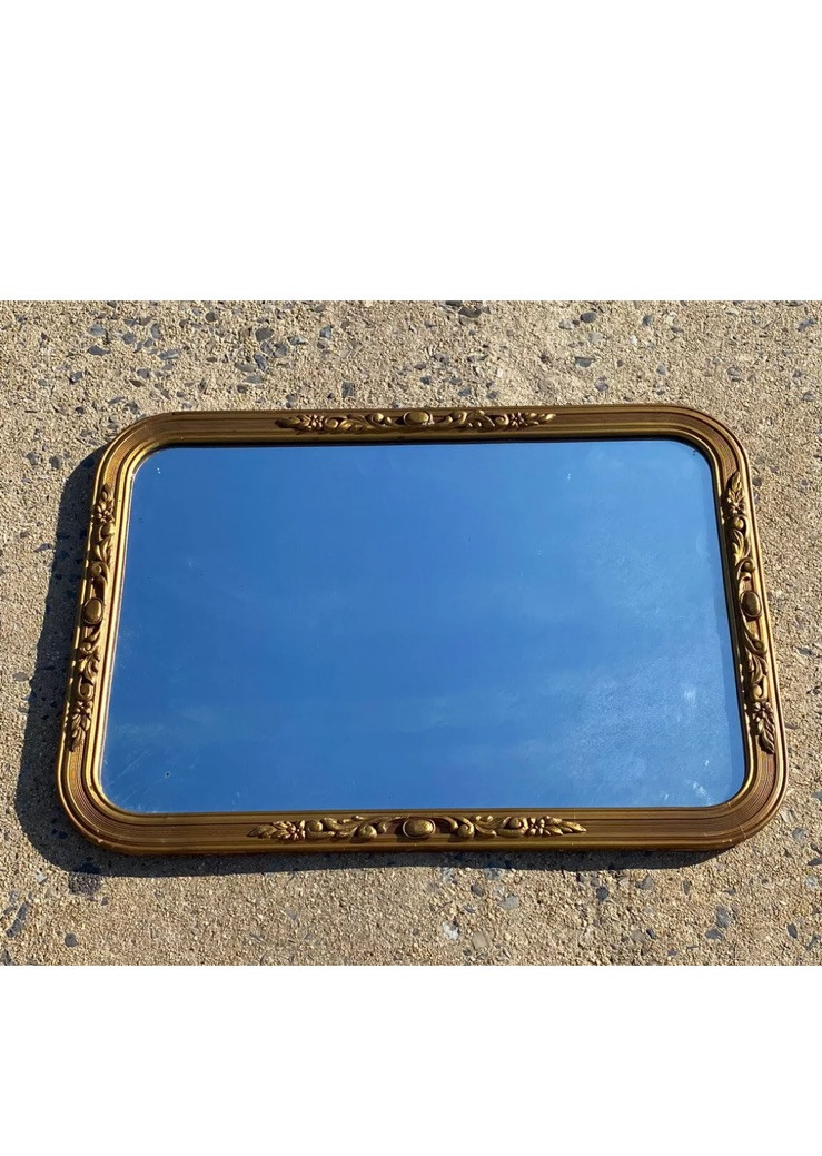 Beautiful Old Antique Gold Ornate Wood Framed Rectangle Mirror W Flowers & Scrol