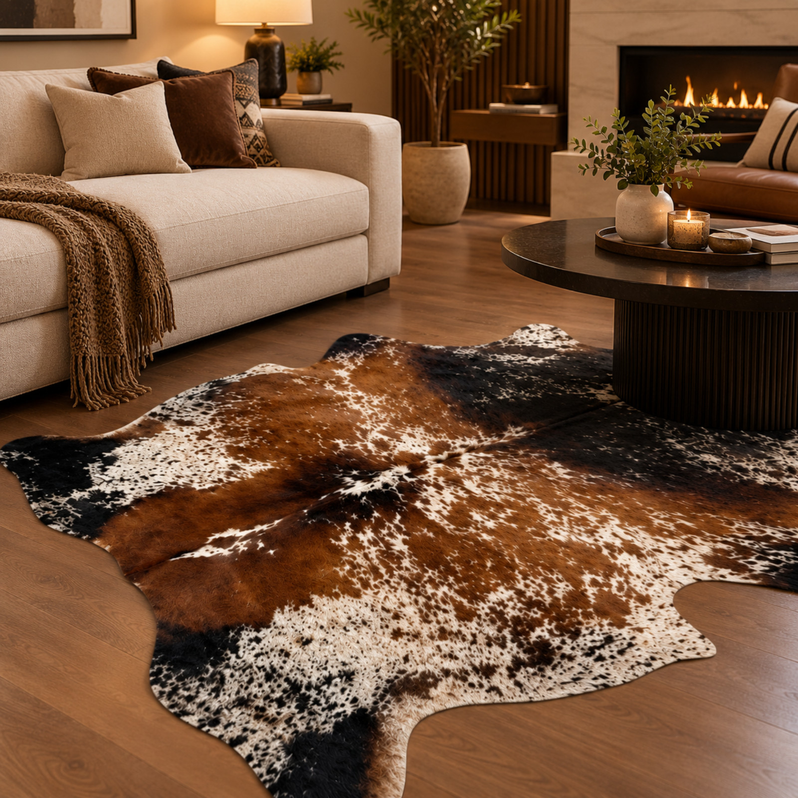 Natural Speckled Tricolor Cowhide Rug Genuine Hair On Cow Skin Area Rug 25 Sq Ft