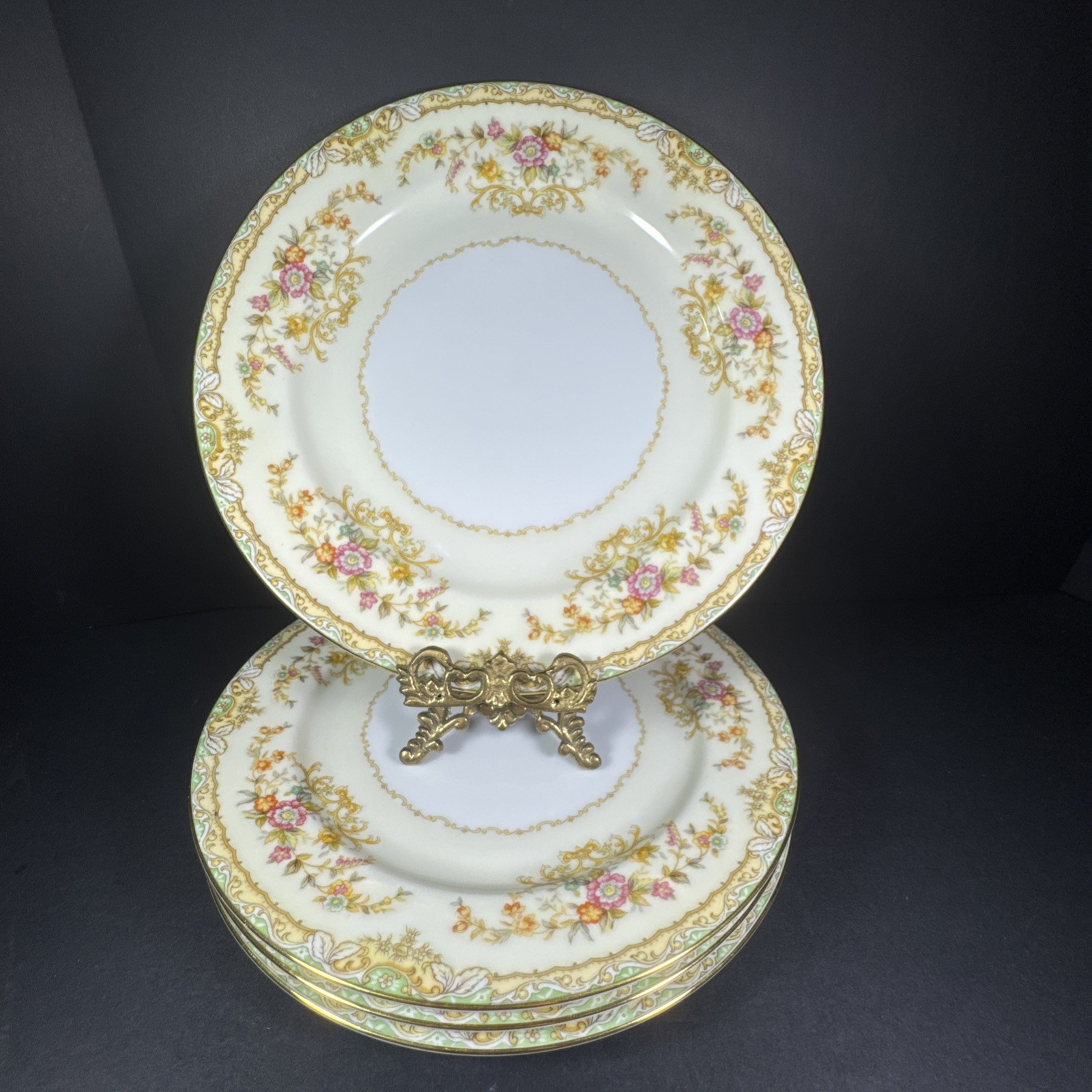 Vintage Noritake “M” N442 Dinner Plates 4 Bone China Floral Garland Retired 10”