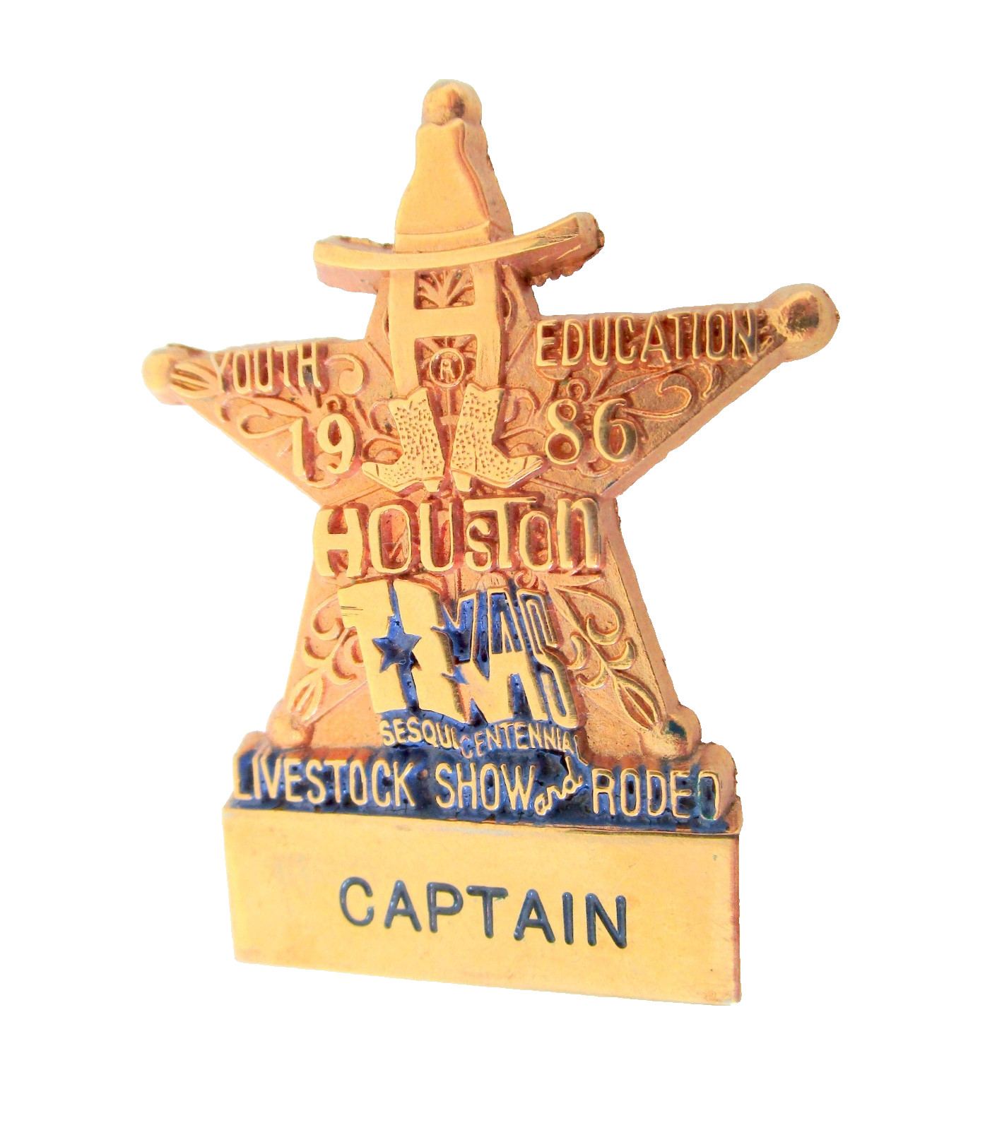 Vintage 1986 Sesquicentennial HOUSTON LIVESTOCK SHOW RODEO Captain Badge Pin Vintage 1986 Sesquicentennial HOUSTON LIVESTOCK SHOW RODEO Captain Badge Pin