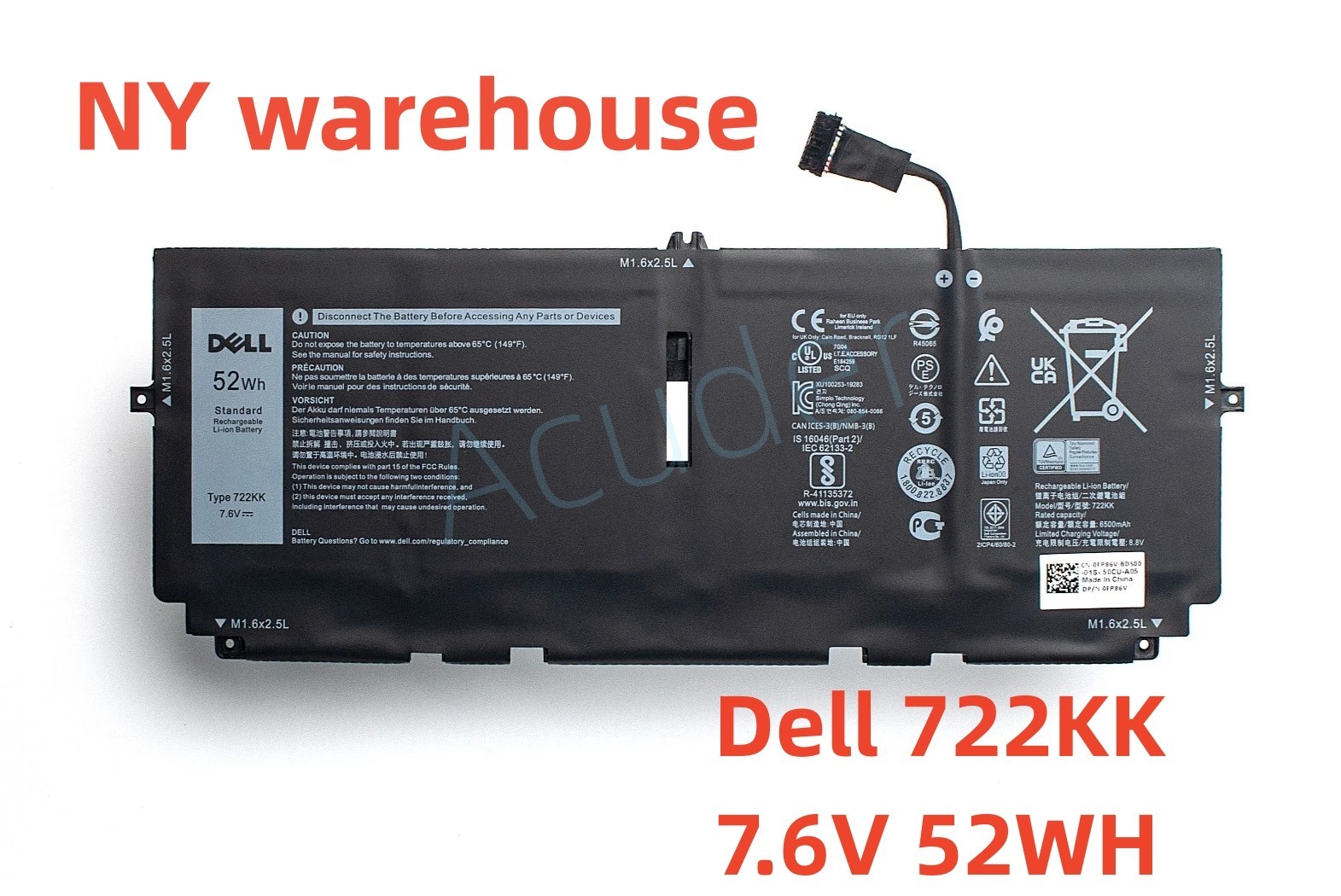 722KK Battery For XPS 13 9310 9300 9380（2020）0WN0N0 02XXFW FP86V P117G002 P117G