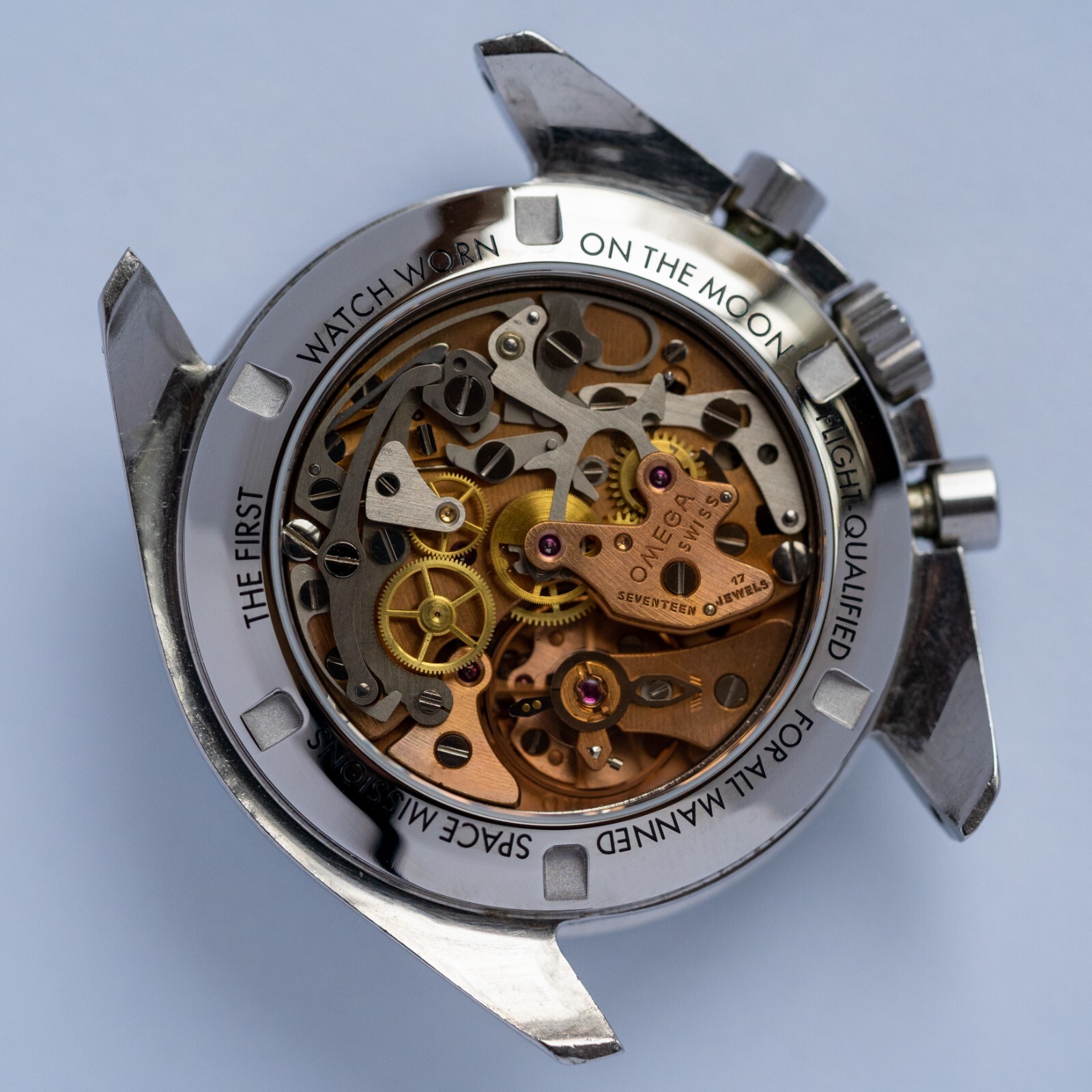 Spiralwinder Engraved Sapphire Exhibition Caseback for the Omega Speedmaster