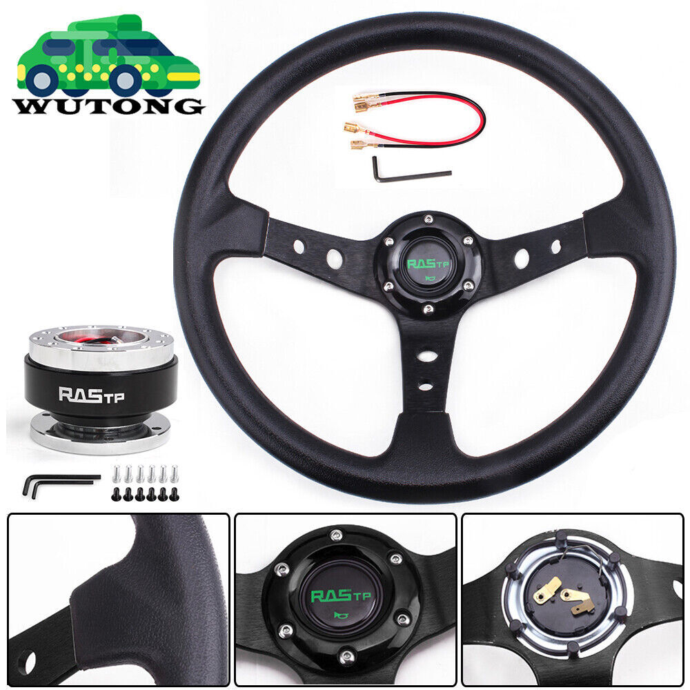 JDM 345mm/14inch Black Deep Dish Racing Steering Wheel w/ Quick Release Adapter JDM 345mm/14inch Black Deep Dish Racing Steering Wheel w/ Quick Release Adapter