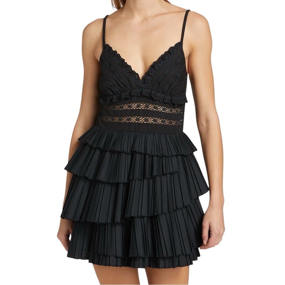 Sea New York Antonina Cotton-Blend Ruffled Minidress  12 Black Retail $358 New