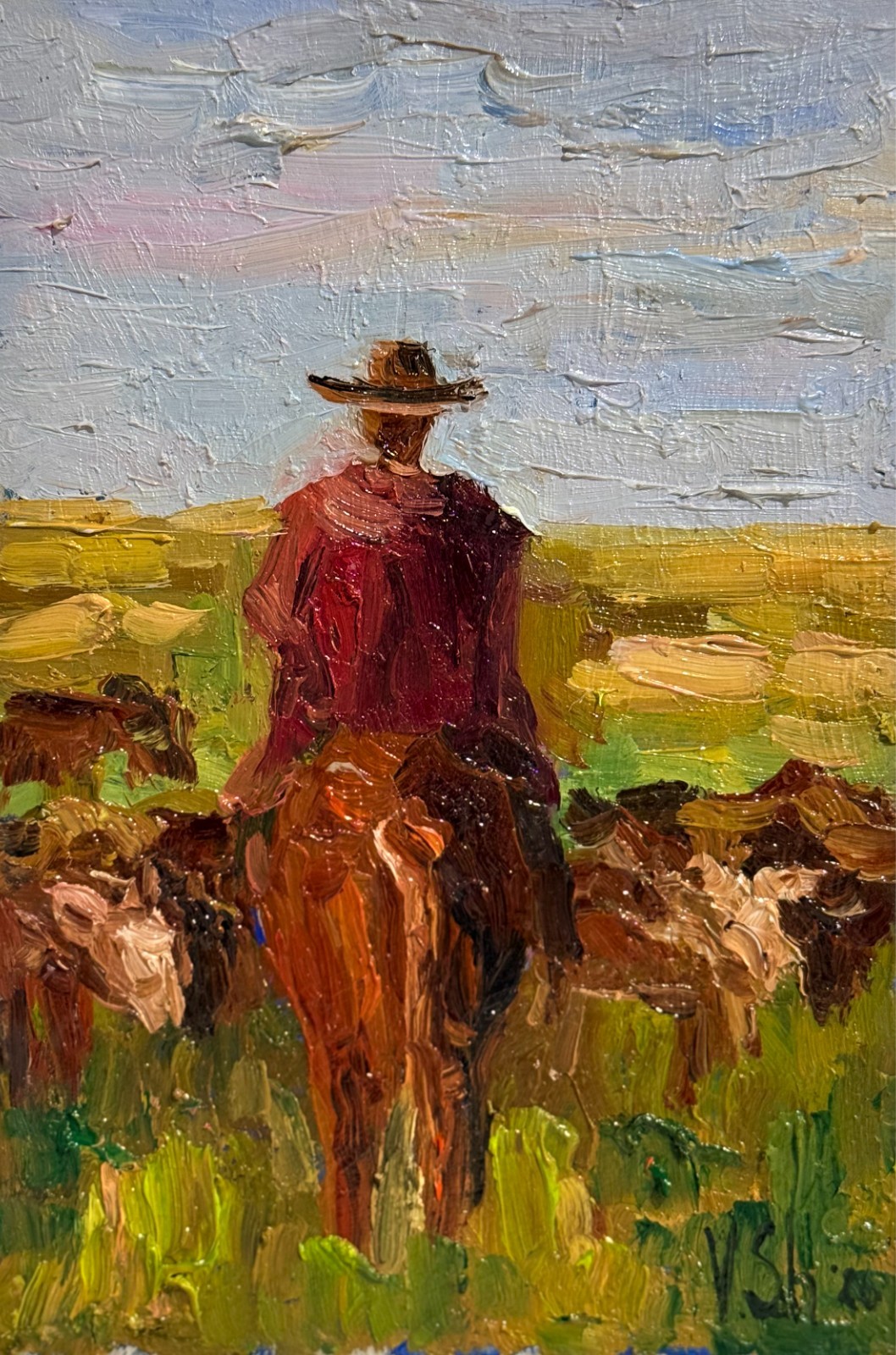 Landscape Cowboy Original Oil Painting Impressionism Impasto Abstrac Western Landscape Cowboy Original Oil Painting Impressionism Impasto Abstrac Western