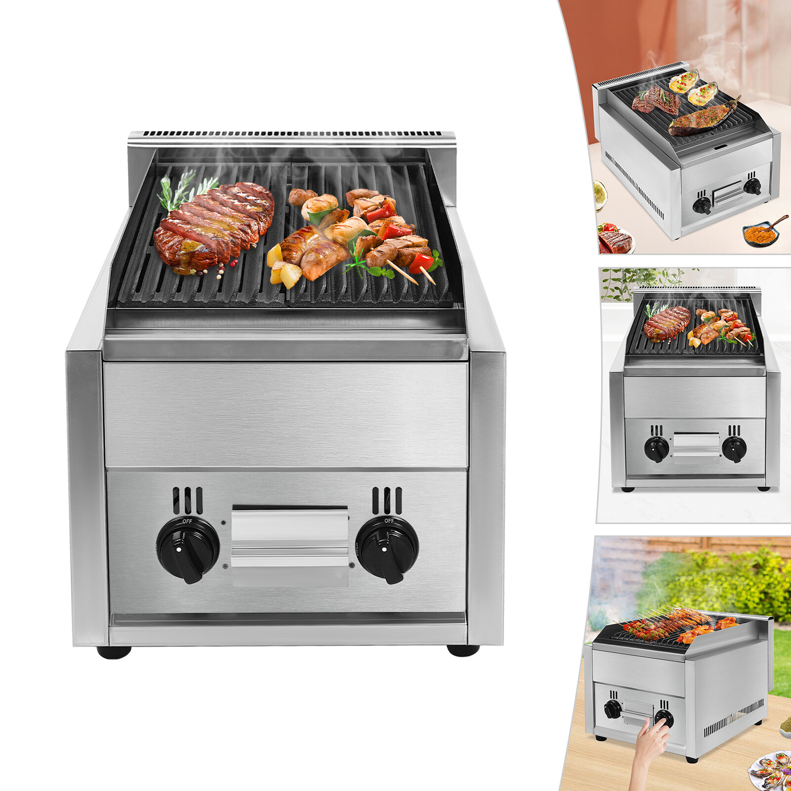 New Commercial Countertop Char Broiler Grill 2 Burner Gas & Propane Charbroiler