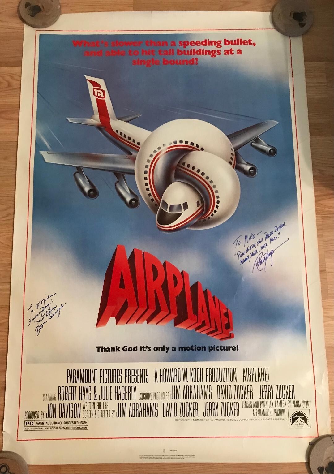 Original 1980 Airplane Movie Poster Signed By Robert Hays & Joyce Bulifant Original 1980 Airplane Movie Poster Signed By Robert Hays & Joyce Bulifant
