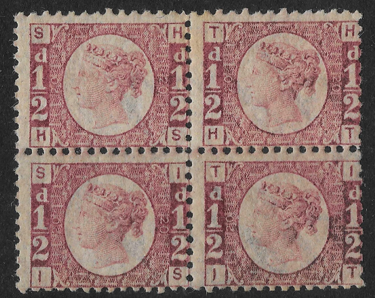 GB 1870 QV 0.5d Bantam Plate 20 Mint Block of 4 Cat£800