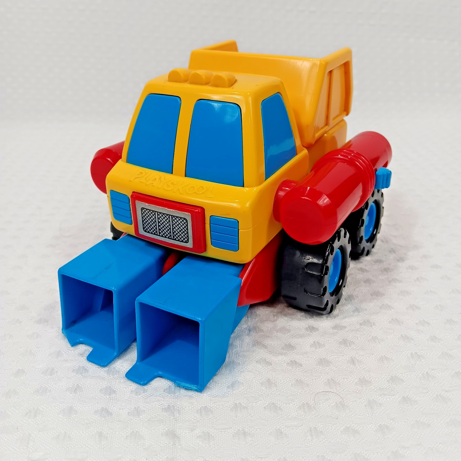 Vintage 1986 Playskool My First Transformer Dump Truck Silver Face Robot Toy