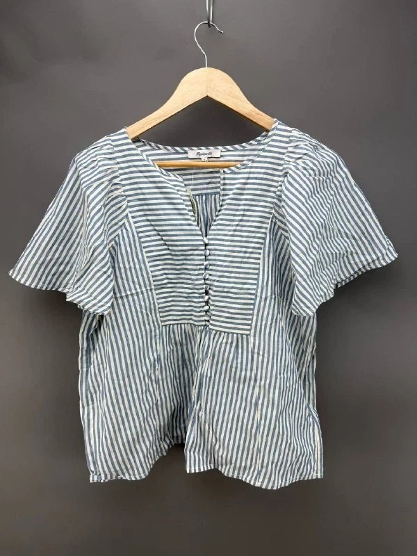 Madewell Womens Blue Courtyard Flutter Sleeve Striped Blouse Size S Madewell Womens Blue Courtyard Flutter Sleeve Striped Blouse Size S
