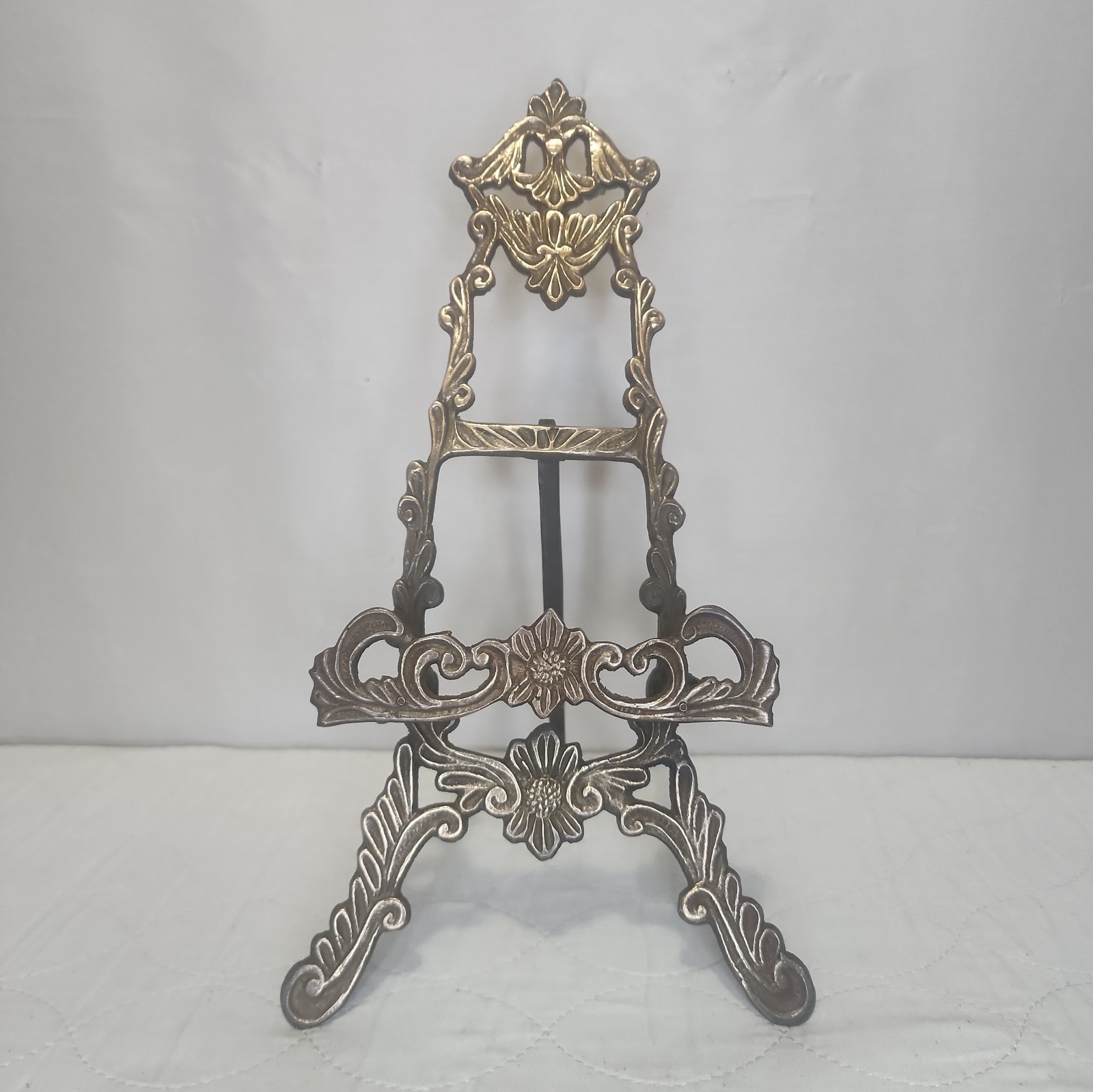 Vintage Ornate Brass Easel Stand-Tripod Display for Books, Art,Pictures 13.5\