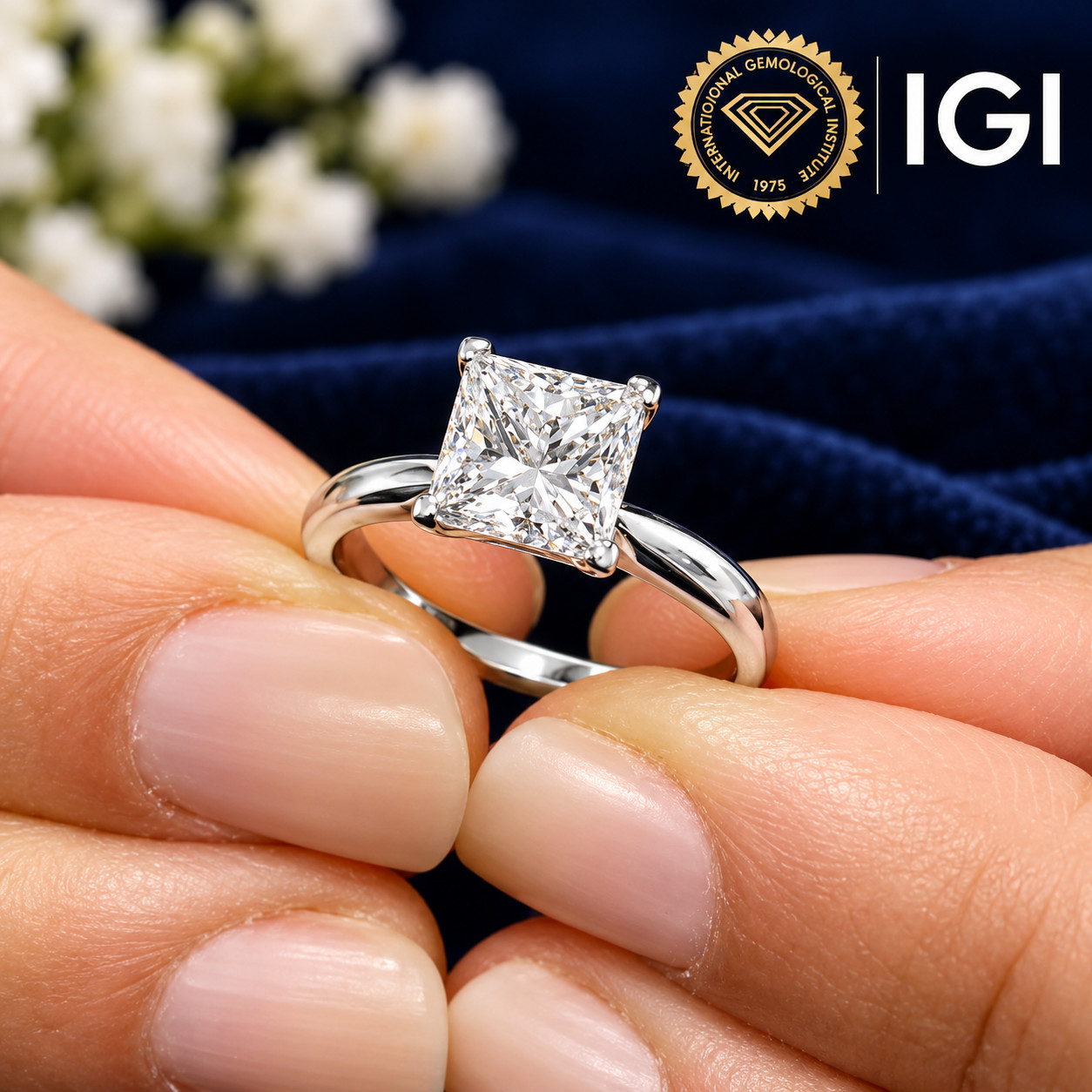 IGI Lab Grown Diamond 2 Ct Solid 14K White Gold Princess Cut Authenticated Ring IGI Lab Grown Diamond 2 Ct Solid 14K White Gold Princess Cut Authenticated Ring