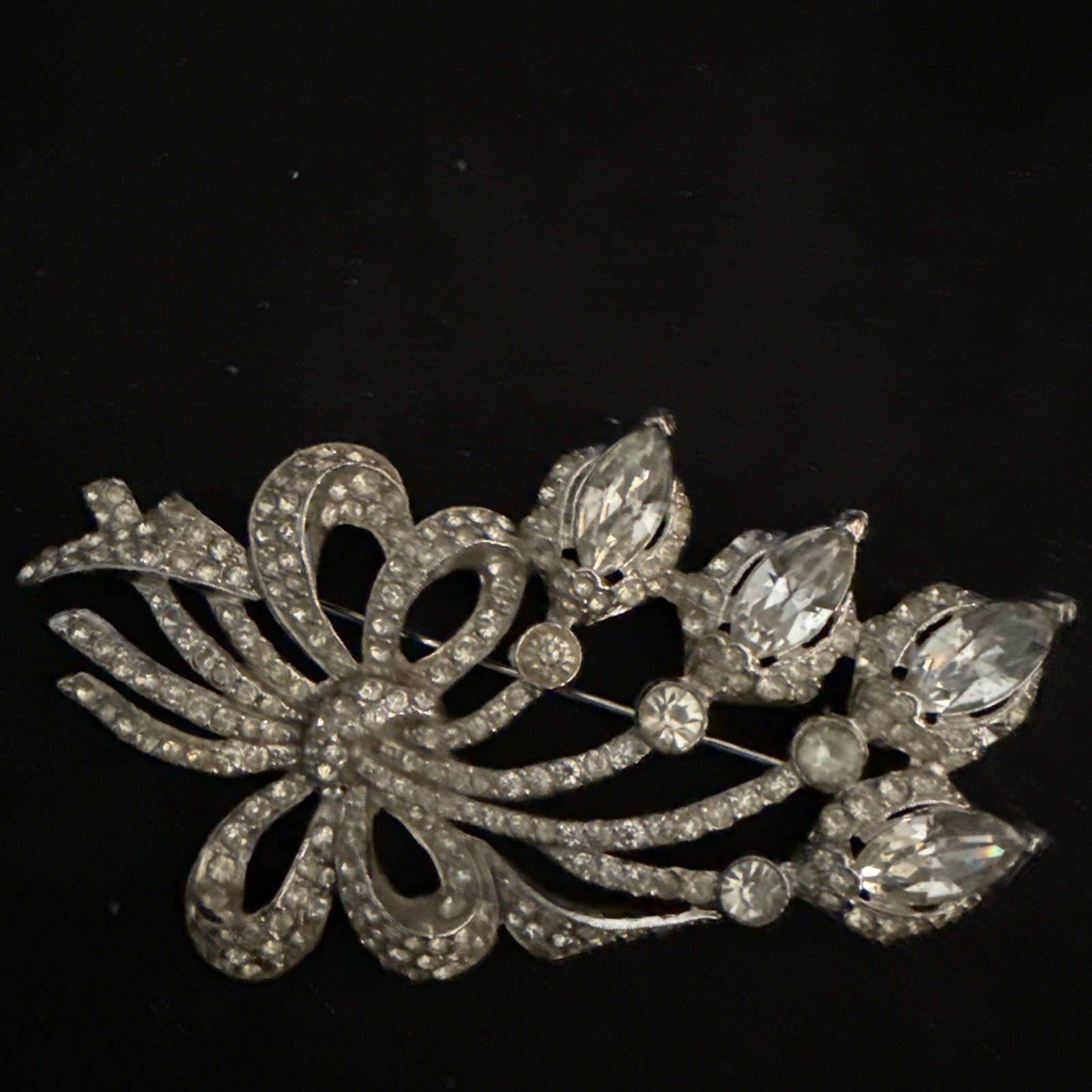 Rare Early Coro Rhodium Plated Flower Sprig Brooch Rare Early Coro Rhodium Plated Flower Sprig Brooch