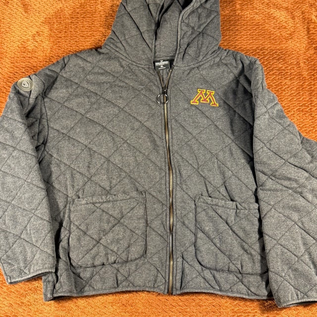 Colosseum Minnesota Golden Gophers Hoodie Mens XL Grey Quilted Full Zip Jacket