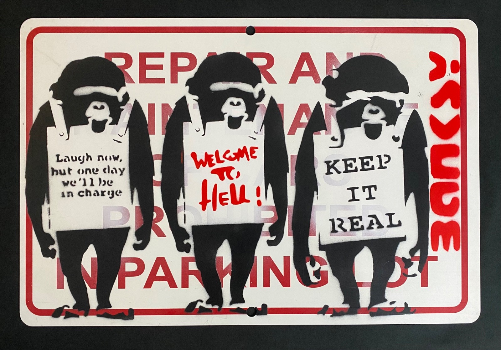 Very Vintage Rare Banksy Original spray stencil  Street Sign Painting 2014