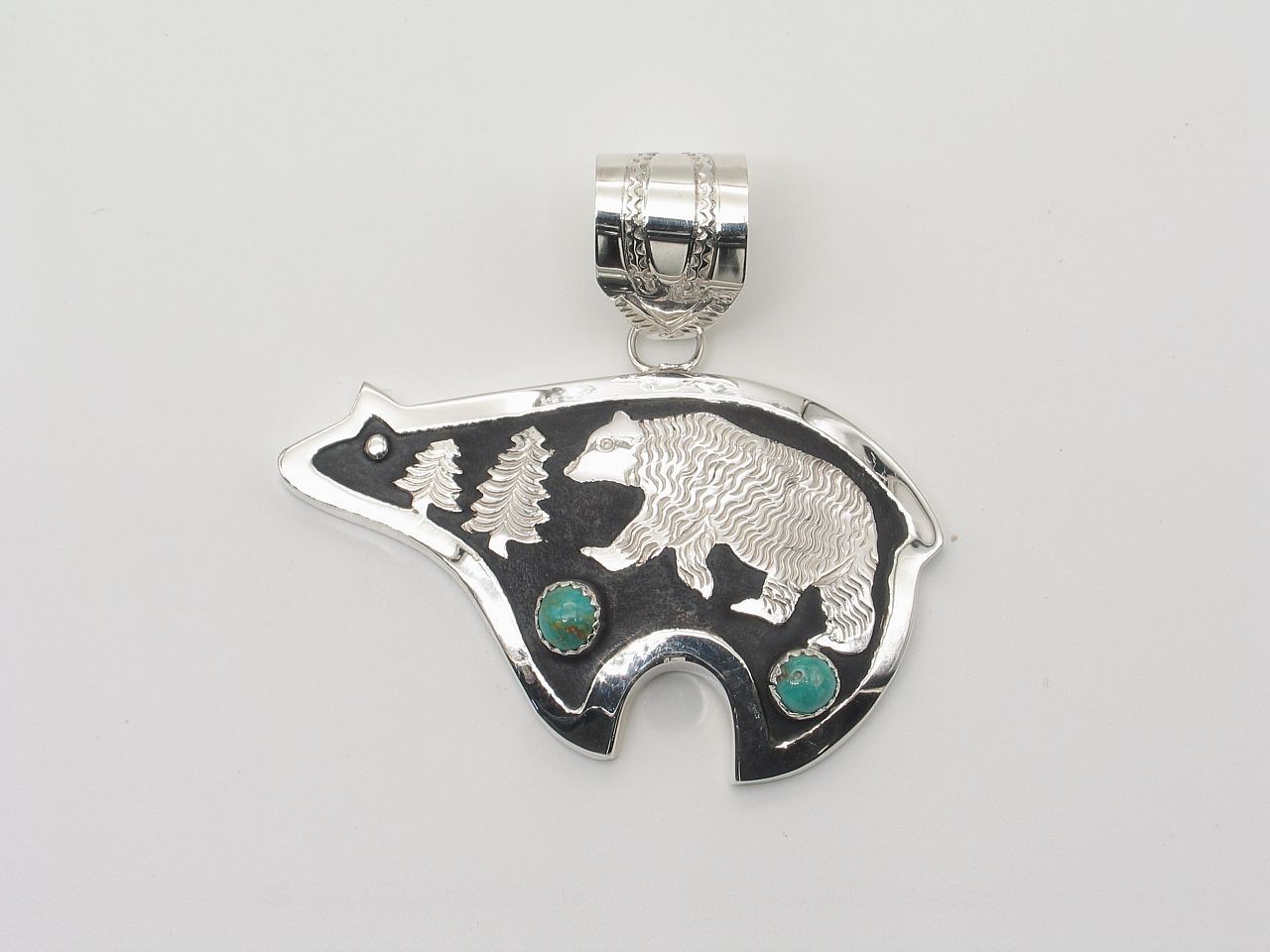 Alonzo Mariano Navajo Kingman Turquoise Sterling Silver Bear Pendant