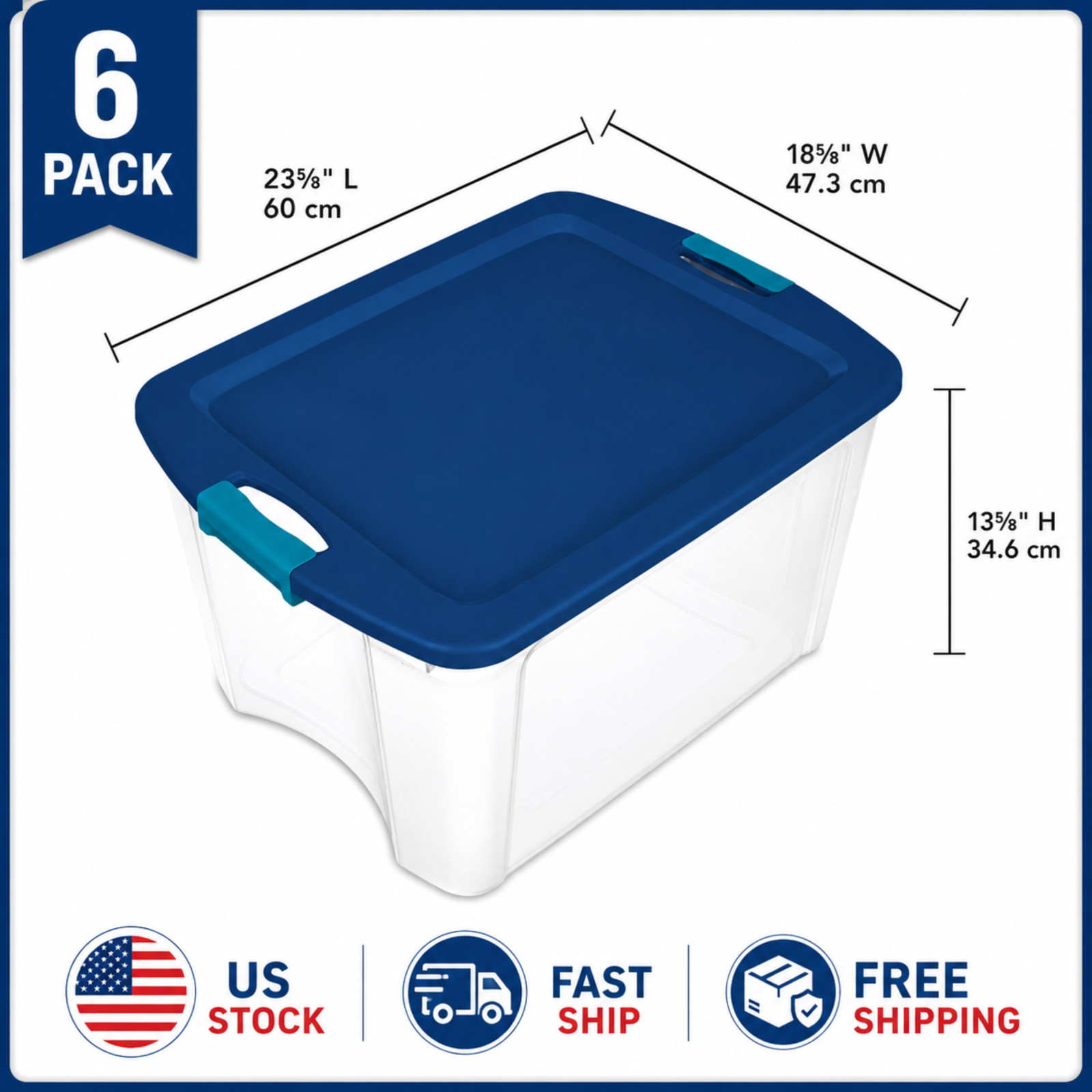 Sterilite 18 Gallon Latch & Carry Storage Container Tote Clear 6 Pack