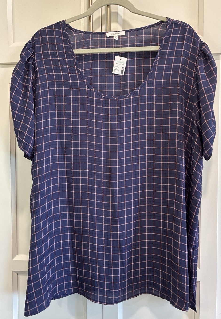 NWT Maurice’s Women\'s Blue Pink Checkered Blouse Plus Size 2X Career To Casual
