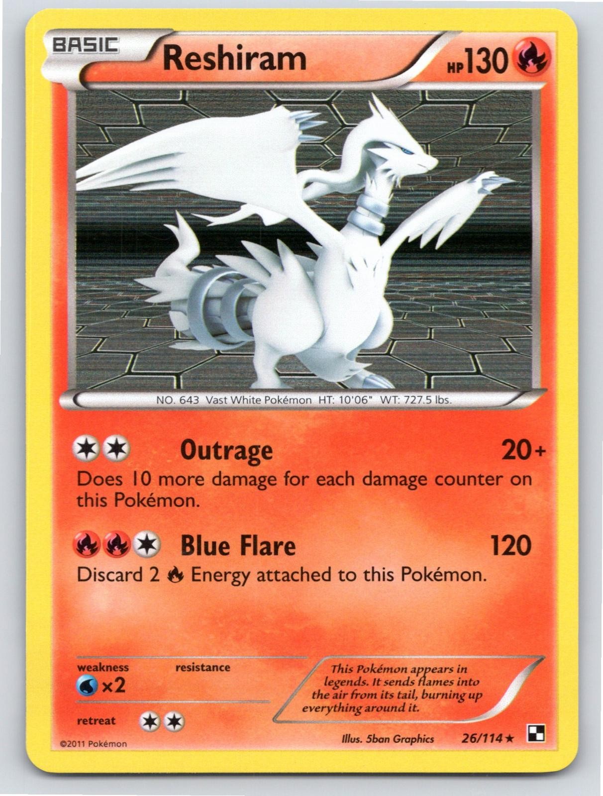 2011 POKEMON BLACK & WHITE RESHIRAM 26/114 HOLO R NM A103501 FREE S&H 2011 POKEMON BLACK & WHITE RESHIRAM 26/114 HOLO R NM A103501 FREE S&H