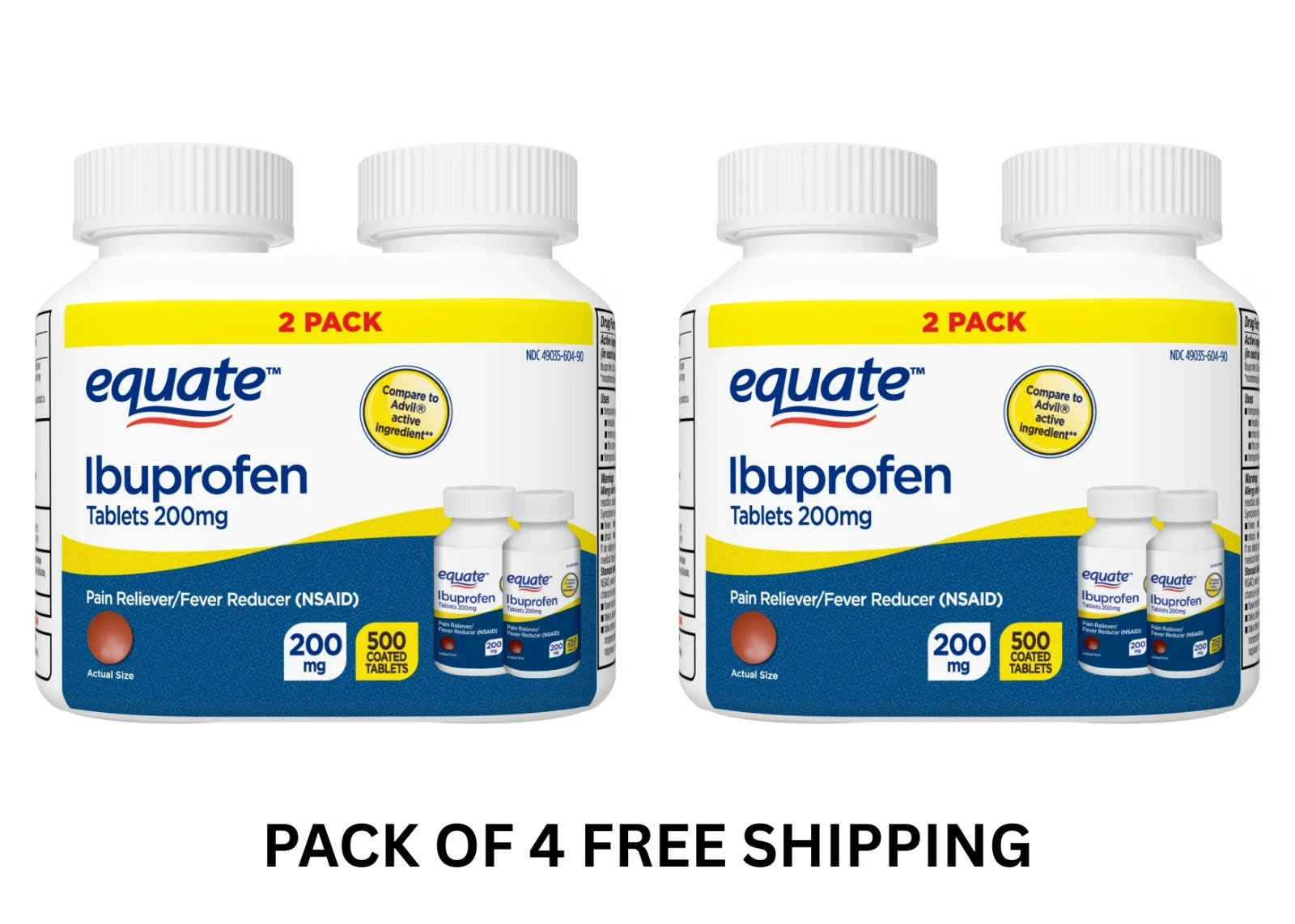 Twin Pack Equate Ibuprofen 200mg Tablets 1000 Count *Advil Compare Twin Pack Equate Ibuprofen 200mg Tablets 1000 Count *Advil Compare