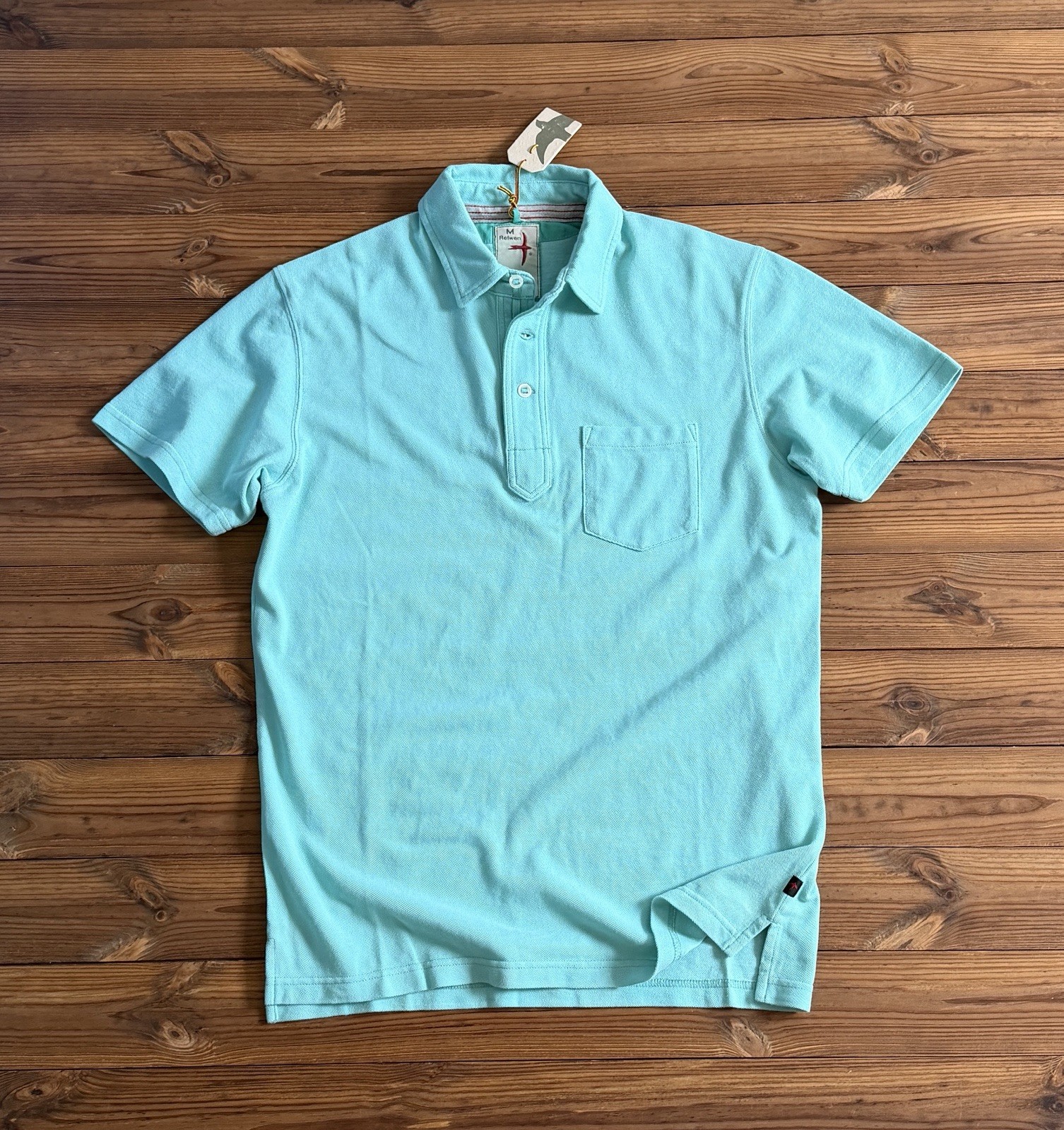 Relwen Pique Slot Polo Shirt Men's Sky Blue Short Sleeve Relwen Pique Slot Polo Shirt Men's Sky Blue Short Sleeve