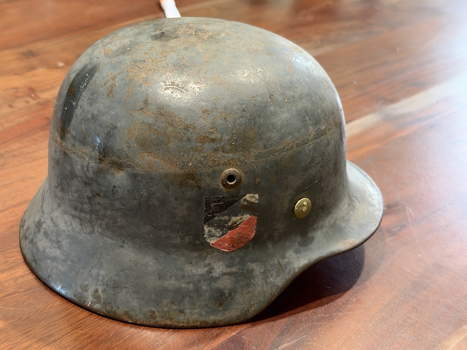 German WW2 Original M42 Steel Helmet, Gray, Partial Decal German WW2 Original M42 Steel Helmet, Gray, Partial Decal