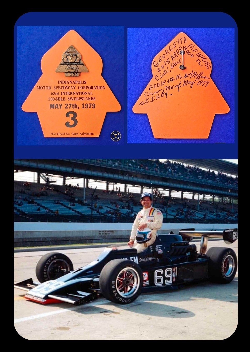 1979 Indy 500 BRONZE #T134 Pit Badge w/BUC #3 - Signed by HOFFMAN RACING CREW 1979 Indy 500 BRONZE #T134 Pit Badge w/BUC #3 - Signed by HOFFMAN RACING CREW