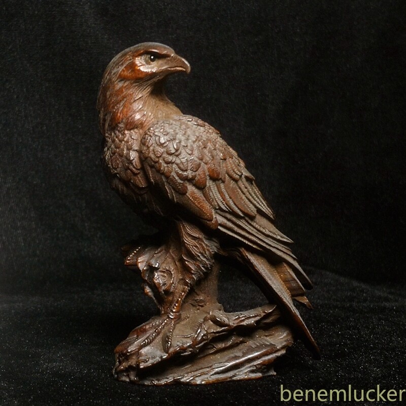 8.5cm High Old Wood Hand Carved Vivid Eagle Figure Statue Collectable Gift