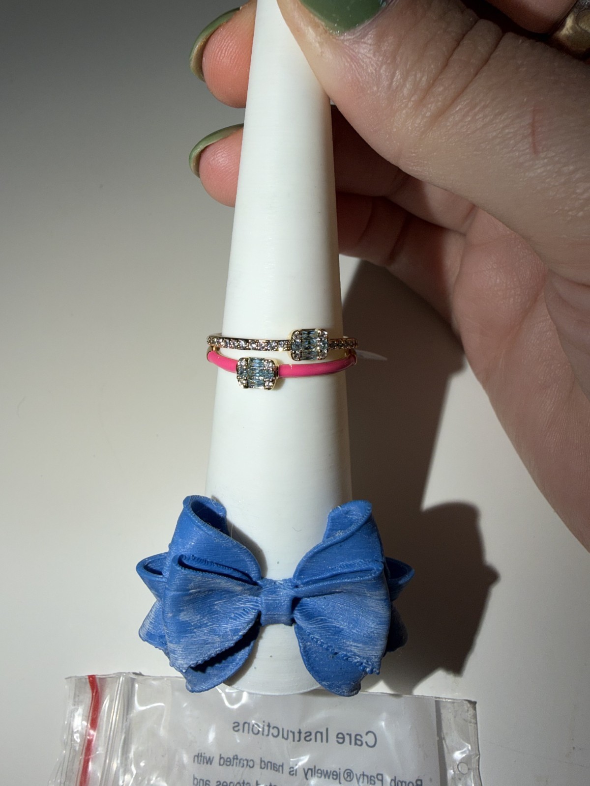 Bomb Party Flirty Forever Ring Set Sz 9 Pink Enamel Blue CZ Gold Plated NWT