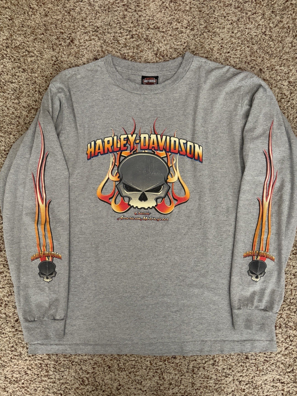 Vintage Harley Davidson 2004 Copyright Stamped Skull Flames L Holoubek Y2K USA