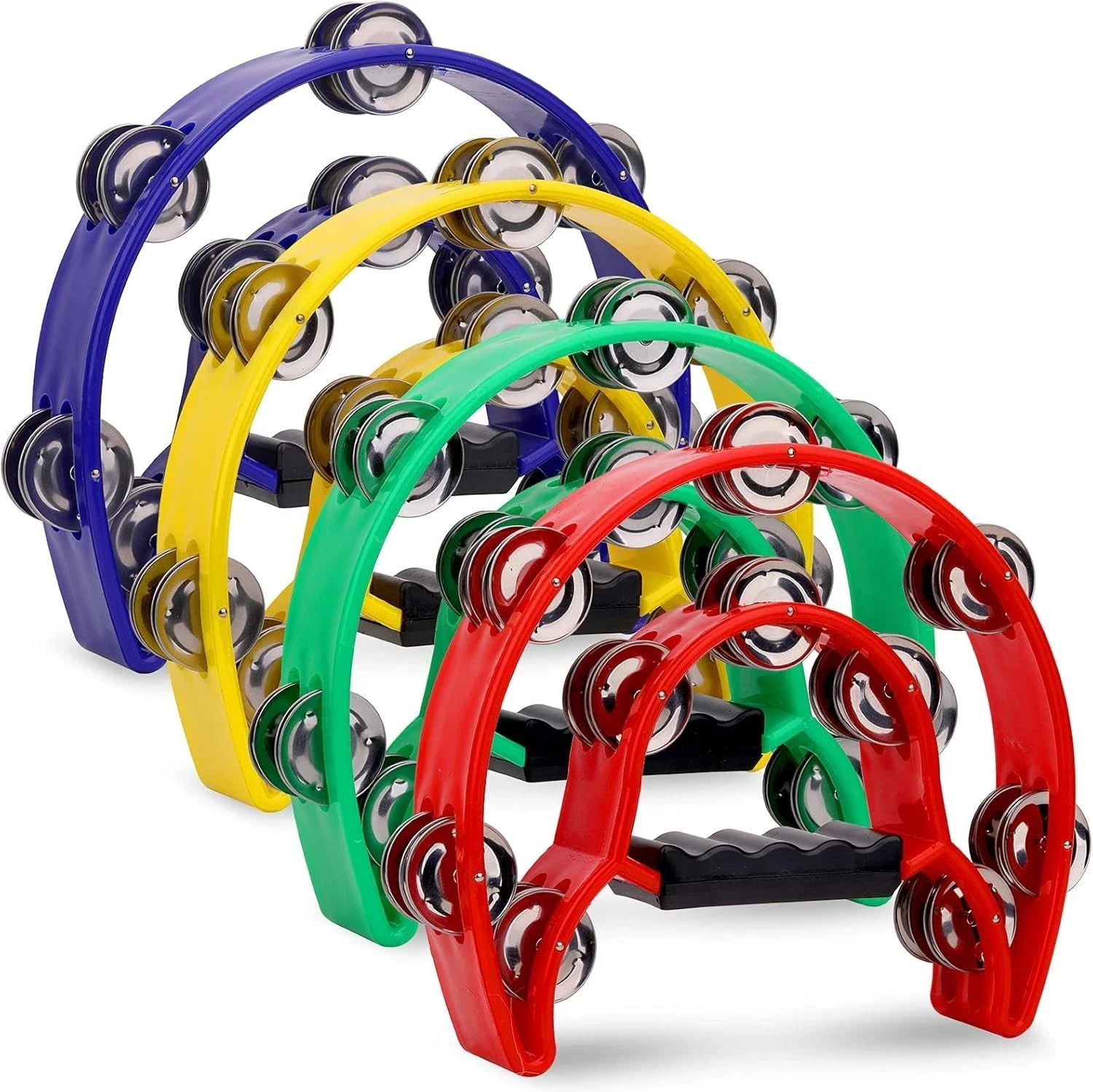 4 panderos media luna 10 pulgadas doble fila 20 sonajas multicolor adultos