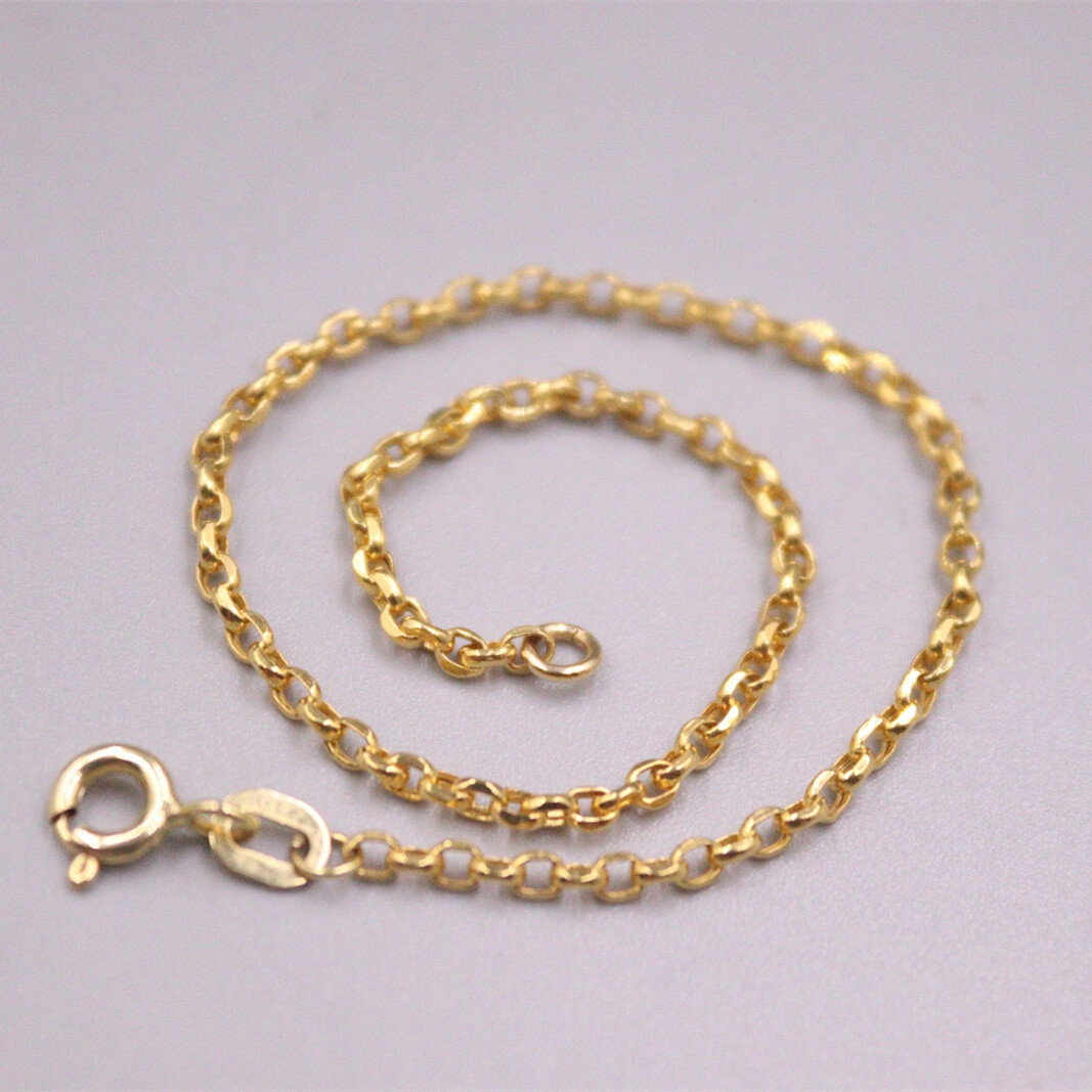 Pure AU750 18K Yellow Gold Chain Women 2mm Cable Link Bracelet 0.9-1g 7.1inchL Pure AU750 18K Yellow Gold Chain Women 2mm Cable Link Bracelet 0.9-1g 7.1inchL
