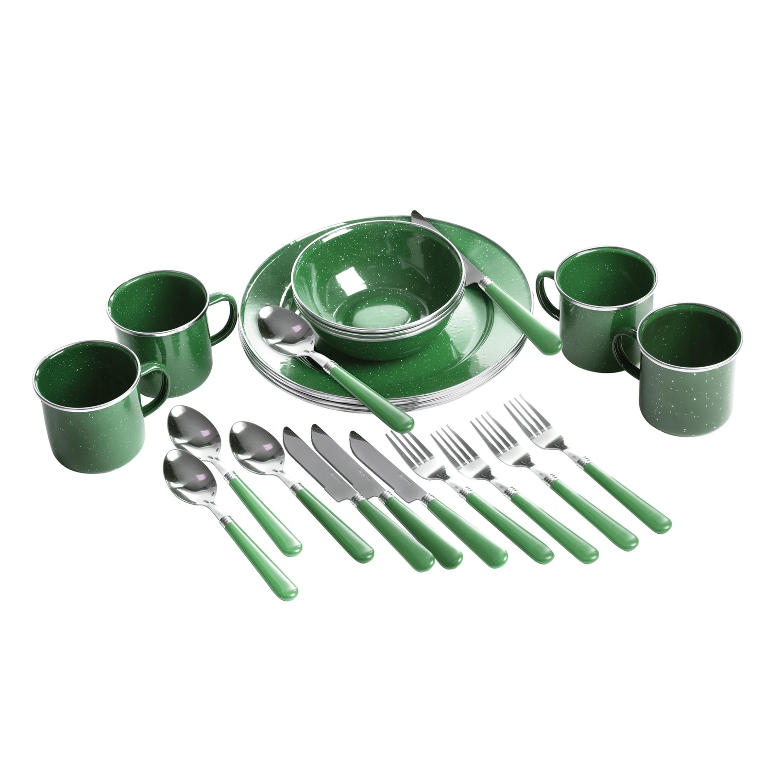 Stansport 24-Piece Enamel Camping Tableware Set Green Stansport 24-Piece Enamel Camping Tableware Set Green