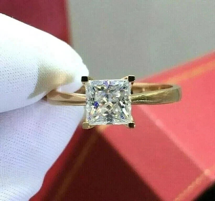 1 CT Princess Cut Natural Diamond Solitaire Wedding Ring 14K Yellow Gold 6 7 8 1 CT Princess Cut Natural Diamond Solitaire Wedding Ring 14K Yellow Gold 6 7 8