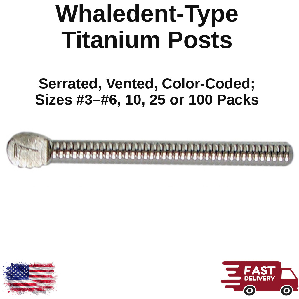 Whaledent-Type Titanium Posts Parallel-Sided Serrated Vented Up to 100 Dental Whaledent-Type Titanium Posts Parallel-Sided Serrated Vented Up to 100 Dental