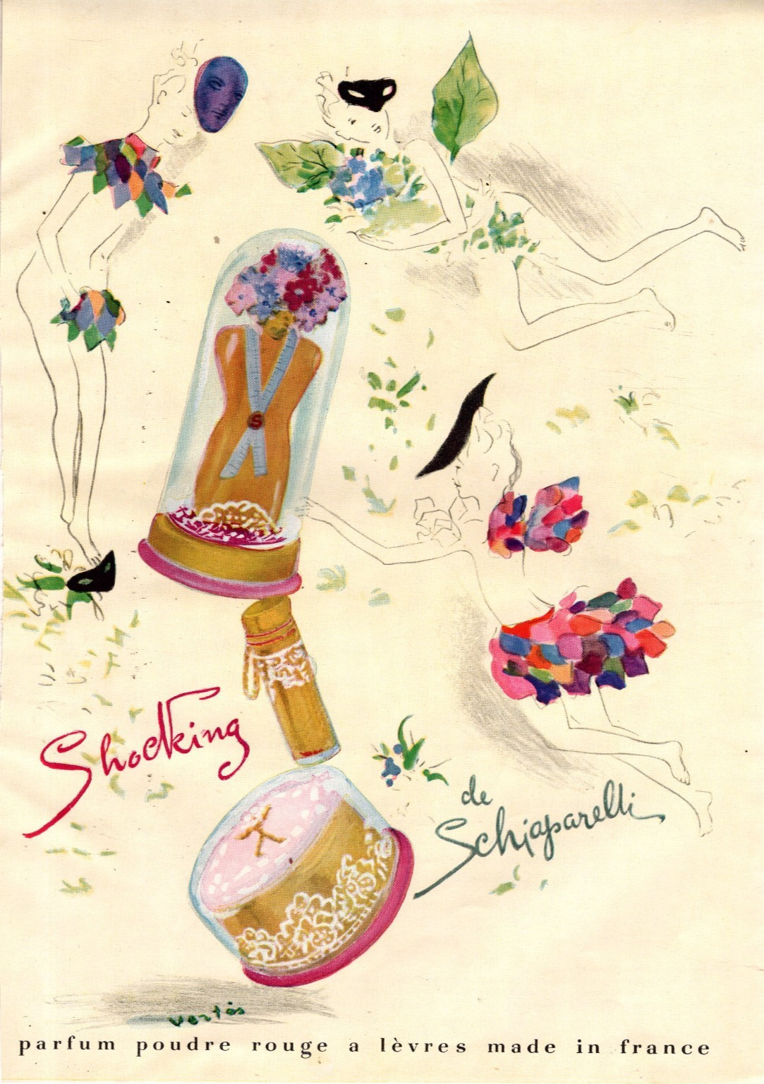 1939 Schiaparelli Shocking Parfum by Vertes Original ad - Extremely Rare