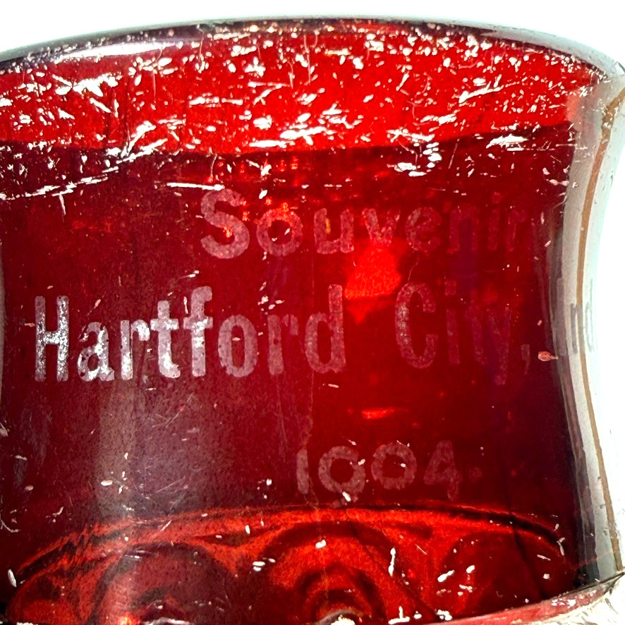 HARTFORD CITY IN INDIANA Antique Ruby Red CUT Flash Souvenir Glass SHOT CUP
