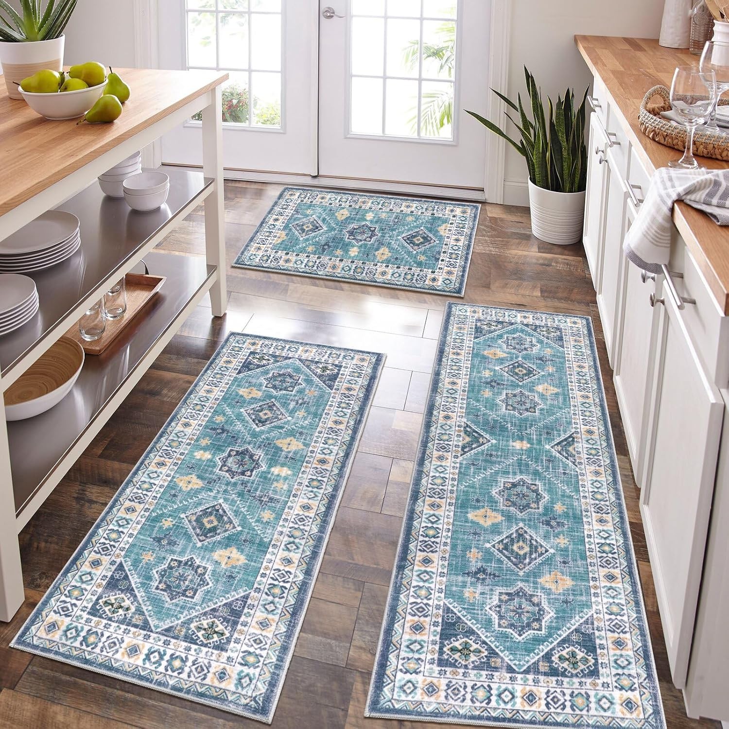 HEBE Boho Kitchen Rugs Set of 3, Non Slip Washable Kitchen Mats for Floor HEBE Boho Kitchen Rugs Set of 3, Non Slip Washable Kitchen Mats for Floor