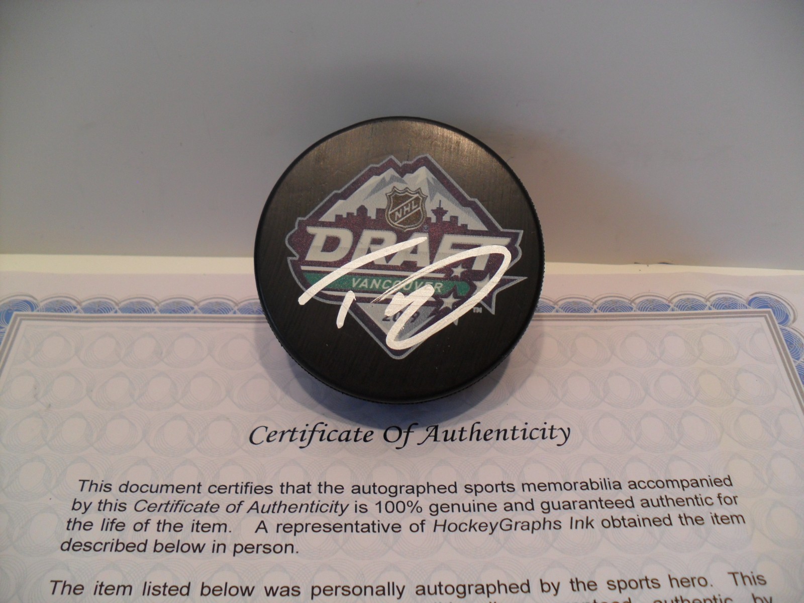 Trevor Zegras Autographed Signed 2019 NHL Draft Puck COA - Philadelphia Flyers