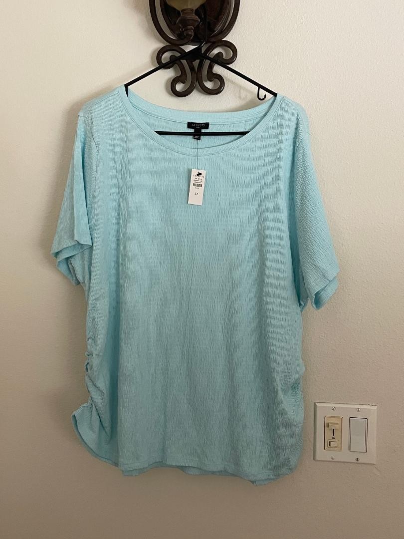 Talbots Women Jacquard Knit Crewneck  Aqua Light Blue Top 2x *** NWT ***