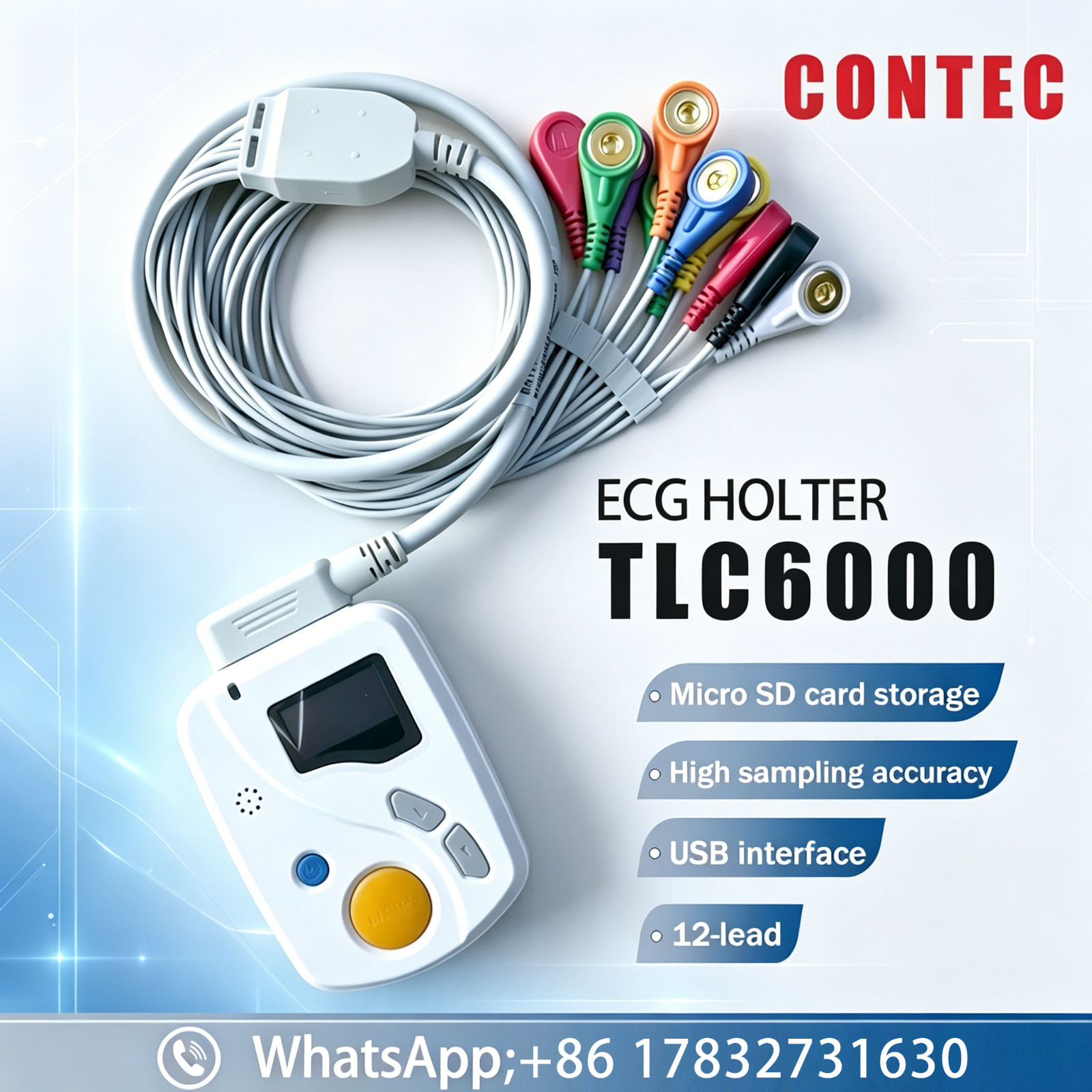 CONTEC TLC6000 12-Channel 24-Hour ECG/EKG Holter Monitor PC Software Included