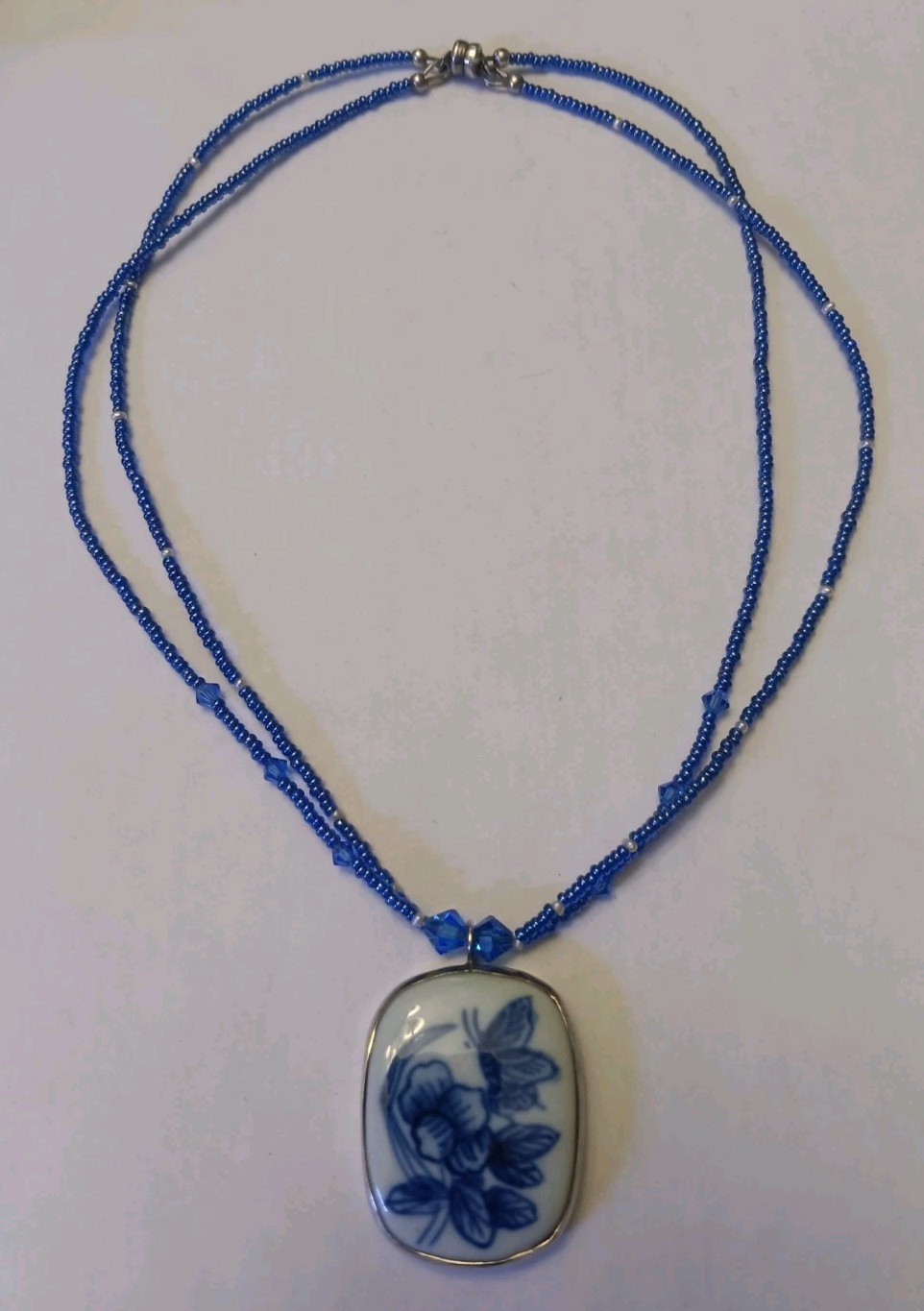 Vintage Sterling 16in Chinese Ming Blue Porcelain Necklace Magnetic Clasp 925 Vintage Sterling 16in Chinese Ming Blue Porcelain Necklace Magnetic Clasp 925